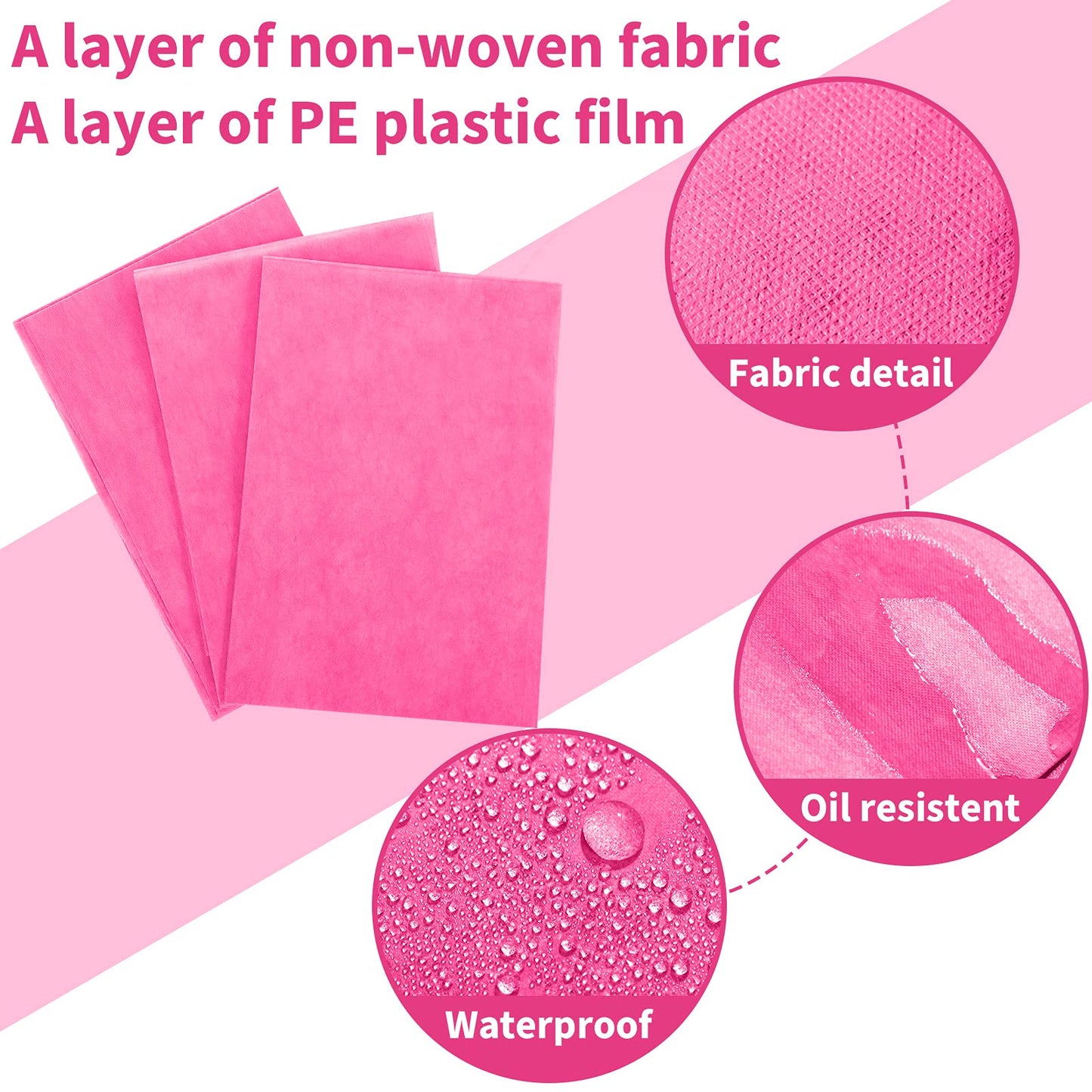 100 Pieces Disposable Bed Sheets Non-woven Spa Fabric Sheets Waterproof Massage Table accessories Oil Proof Bed Cover for Travel Spa Tatto Hotel Salon, 31.5 x 71 Inch(Pink)