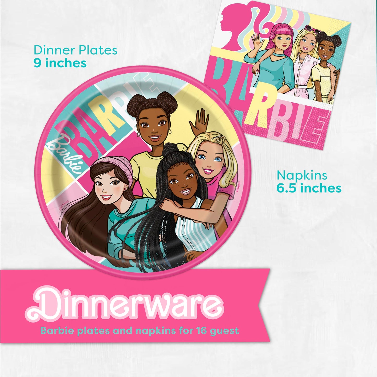 Barbie Birthday Party Decorations for Party | Serves 16 Guests | Balloons, Banner, Tablecloth, Plates, Napkins, Sticker | Officially Licensed