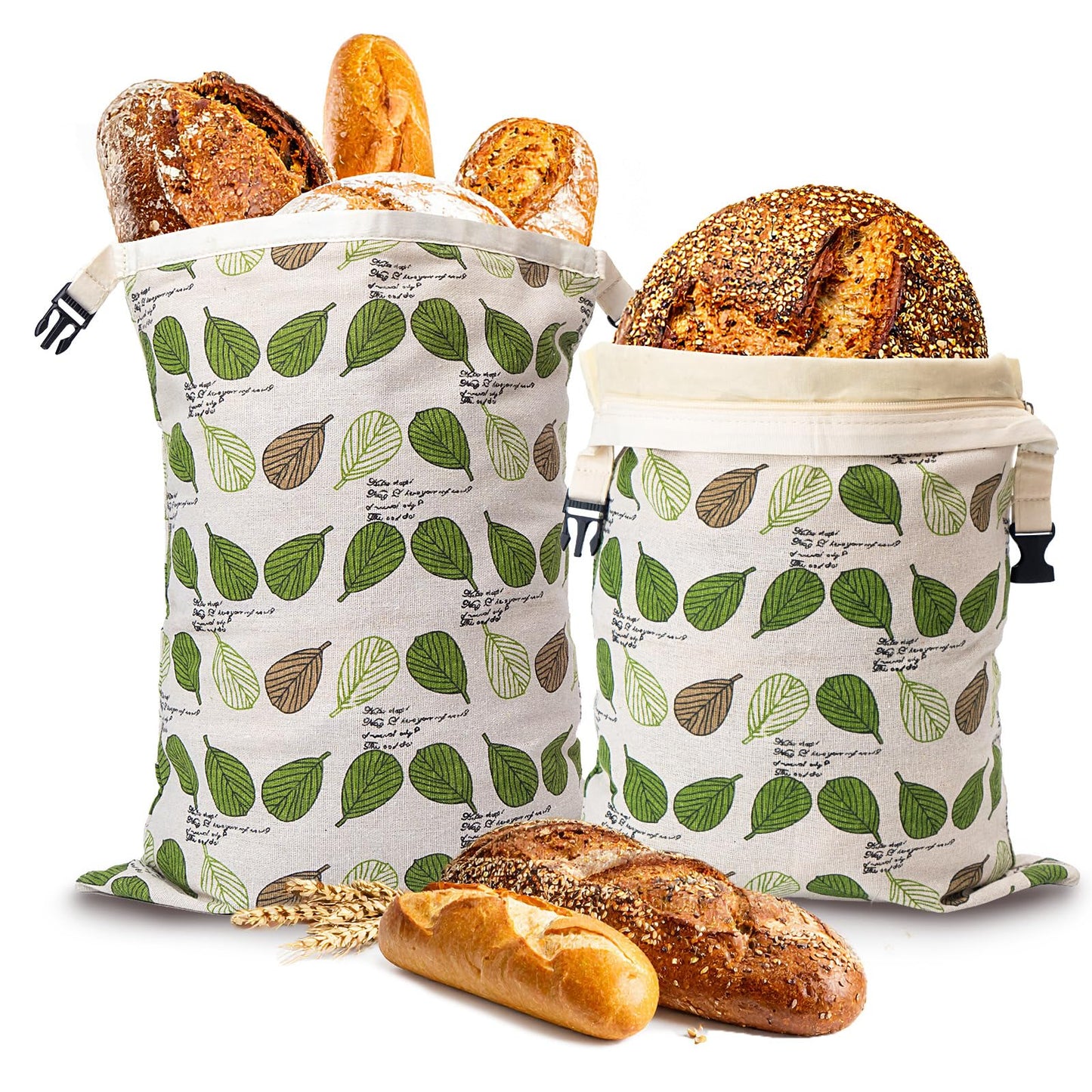 Beeswax Bread Bag for Homemade Bread, Sourdough Bread Bags with Zipper, 2 Pack XL 13"x17" Natural Beeswax Lined Cotton Bread Storage Bags, Freezer Safe, Keep Fresh