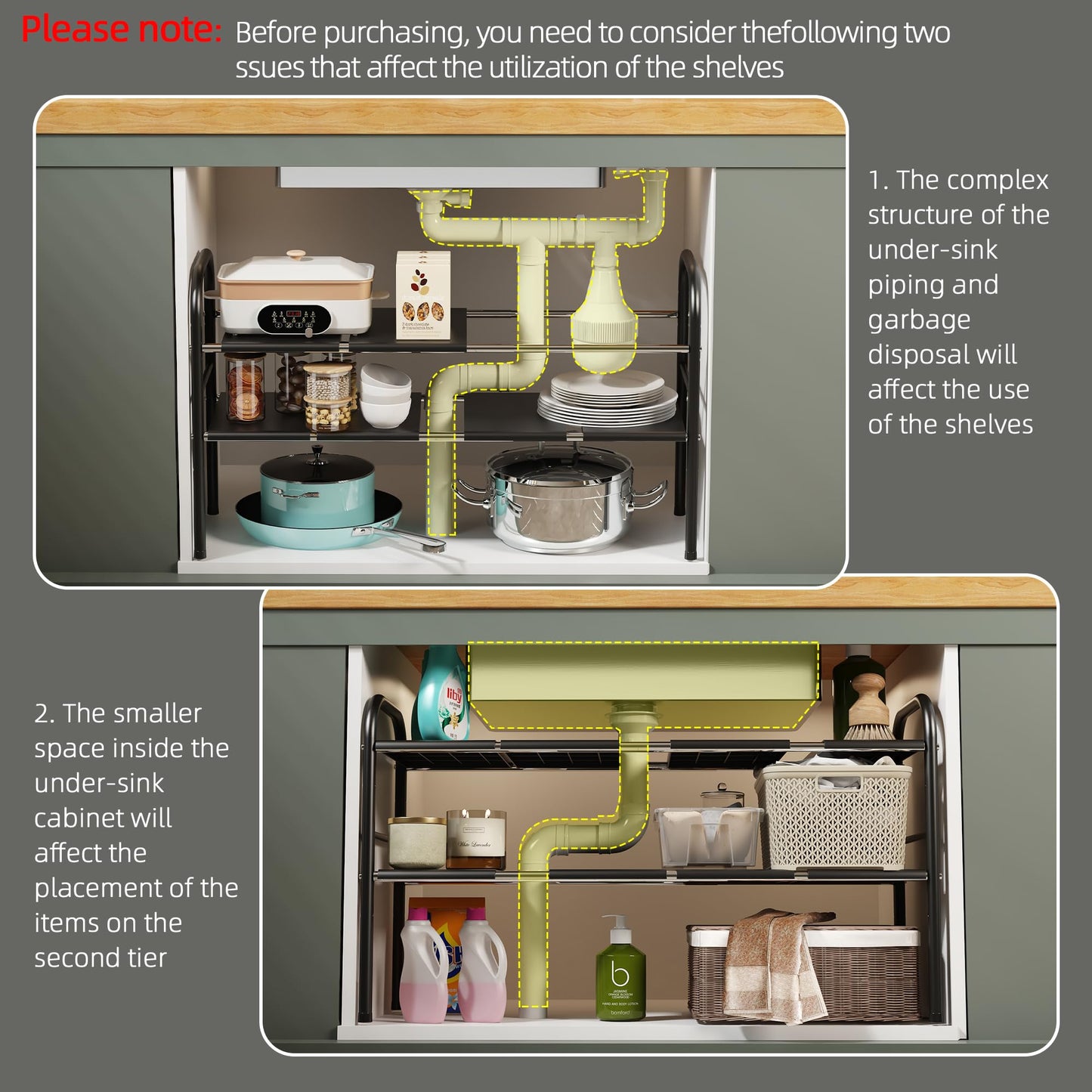 NETEL Under Sink Organizers and Storage, 2 Tier Expandable Under Cabinet Organizer Shelf with 8 Removable Panels,Expandable Shelf for Cupboard,Kitchen,Bathroom,Shoe Storage Rack