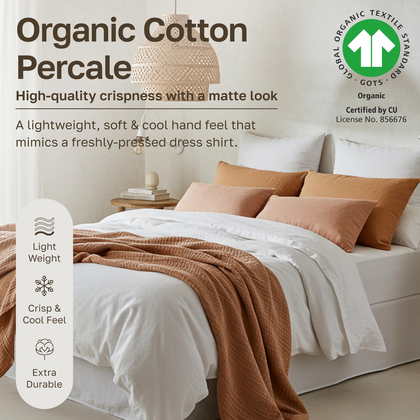 California Design Den Twin Bed Sheets Set - Soft 100% Organic Sheets with Deep Pockets, Crisp Cotton Percale, Breathable and Durable Bedding Set - True Ivory