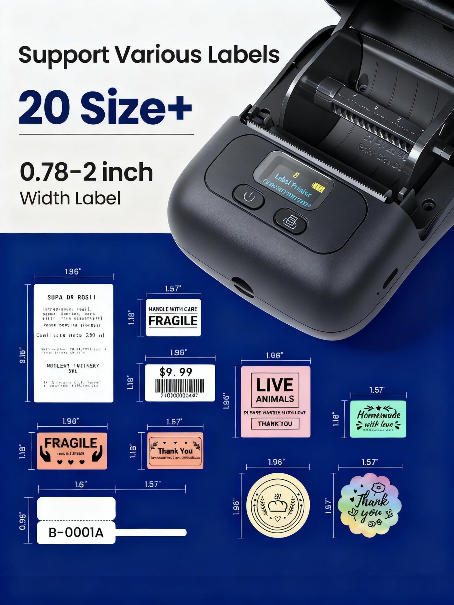 Phomemo Label Printer M110 Upgraded Label Maker Bluetooth No Ink Portable for Small Business, Address, Office, Home for Phone; for PC/Mac(USB), with 100 Labels, Ebony Black