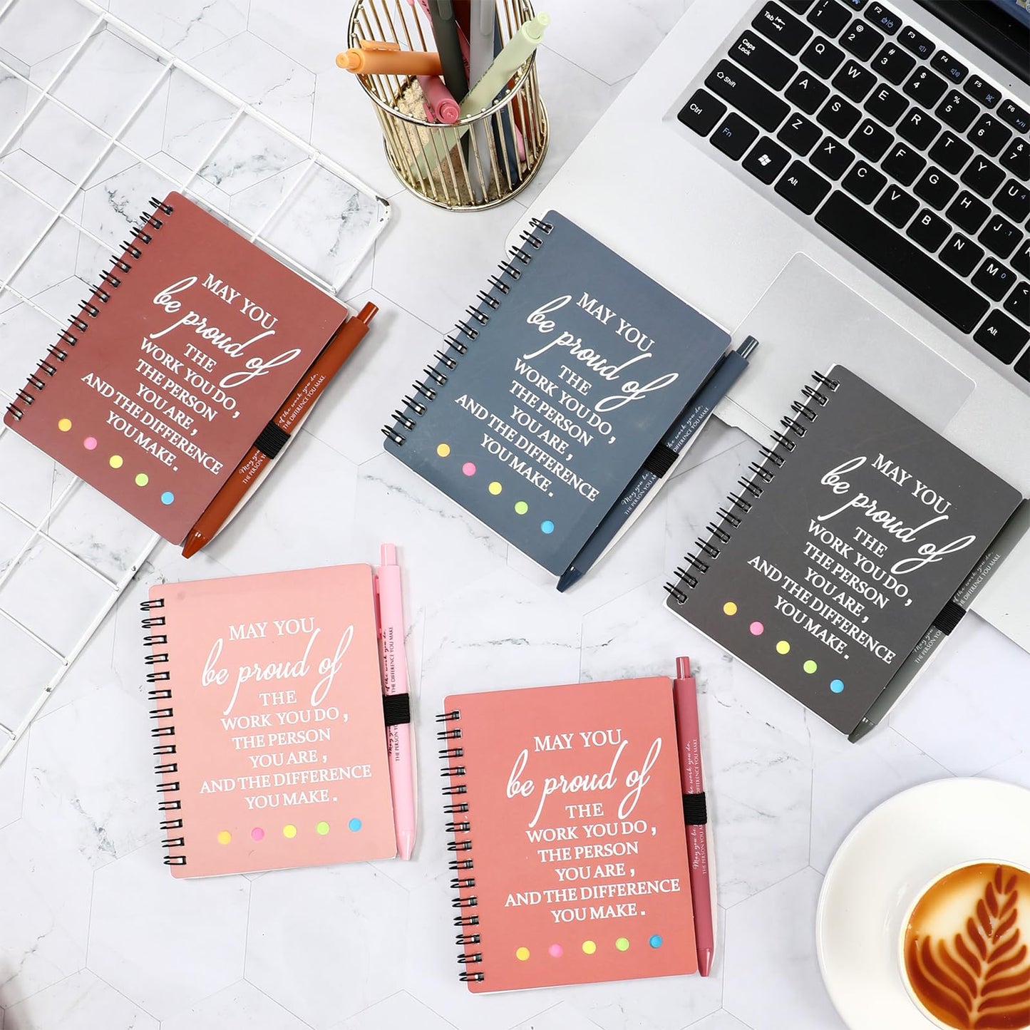 Resurhang 48 Pcs/24 Set End of The Year Teacher Appreciation Gifts Graduation Gift A6 Spiral Notebook with Ballpoint Pen Inspirational Journal for Staff Cna Week Gift(Fresh Color,May You)