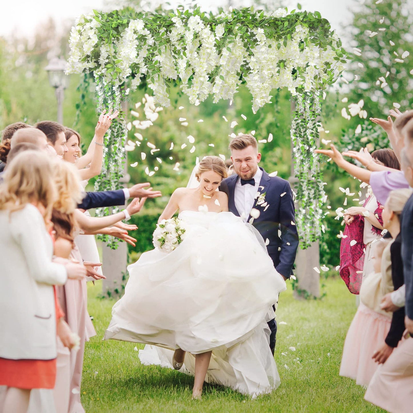 Findosom Wisteria Artificial Flowers Garland, 10Pcs Total 72FT White Wisteria Hanging Flowers, Flower Garland Decorations for Home Garden Outdoor Ceremony Wedding Arch Decoration
