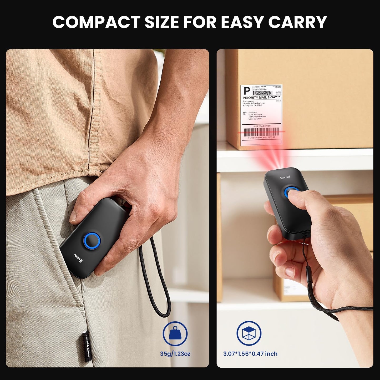 Eyoyo Mini 1D Bluetooth Barcode Scanner, 3-in-1 Bluetooth & USB Wired & 2.4G Wireless Barcode Reader Portable Bar Code Scanning Work with Windows, Android, iOS, Tablets or Computers