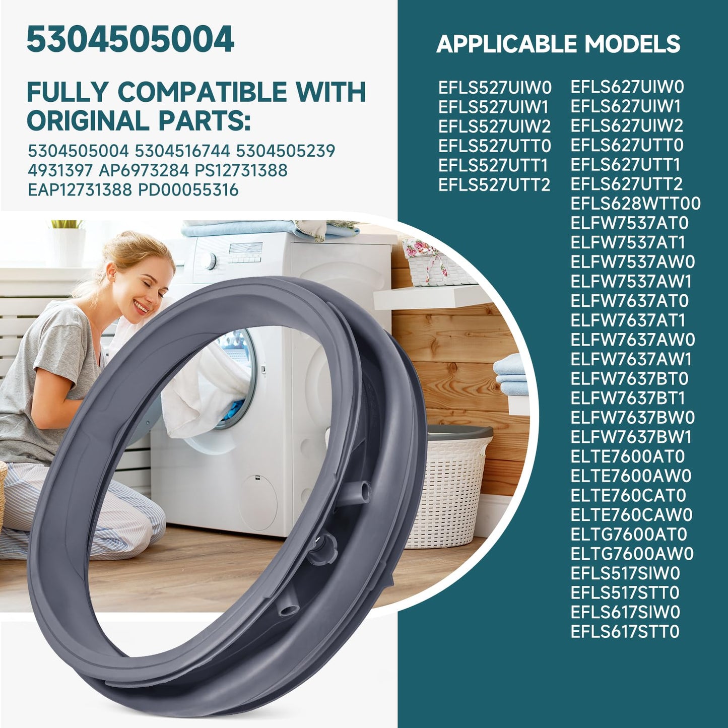 5304505004 Washer Door Boot Seal Replacement Compatible with Frigidaire & Electrolux Front Load Washers – Replaces 5304505004 5304516744 5304505239 4931397 AP6973284 PS12731388 EAP12731388 PD00055316