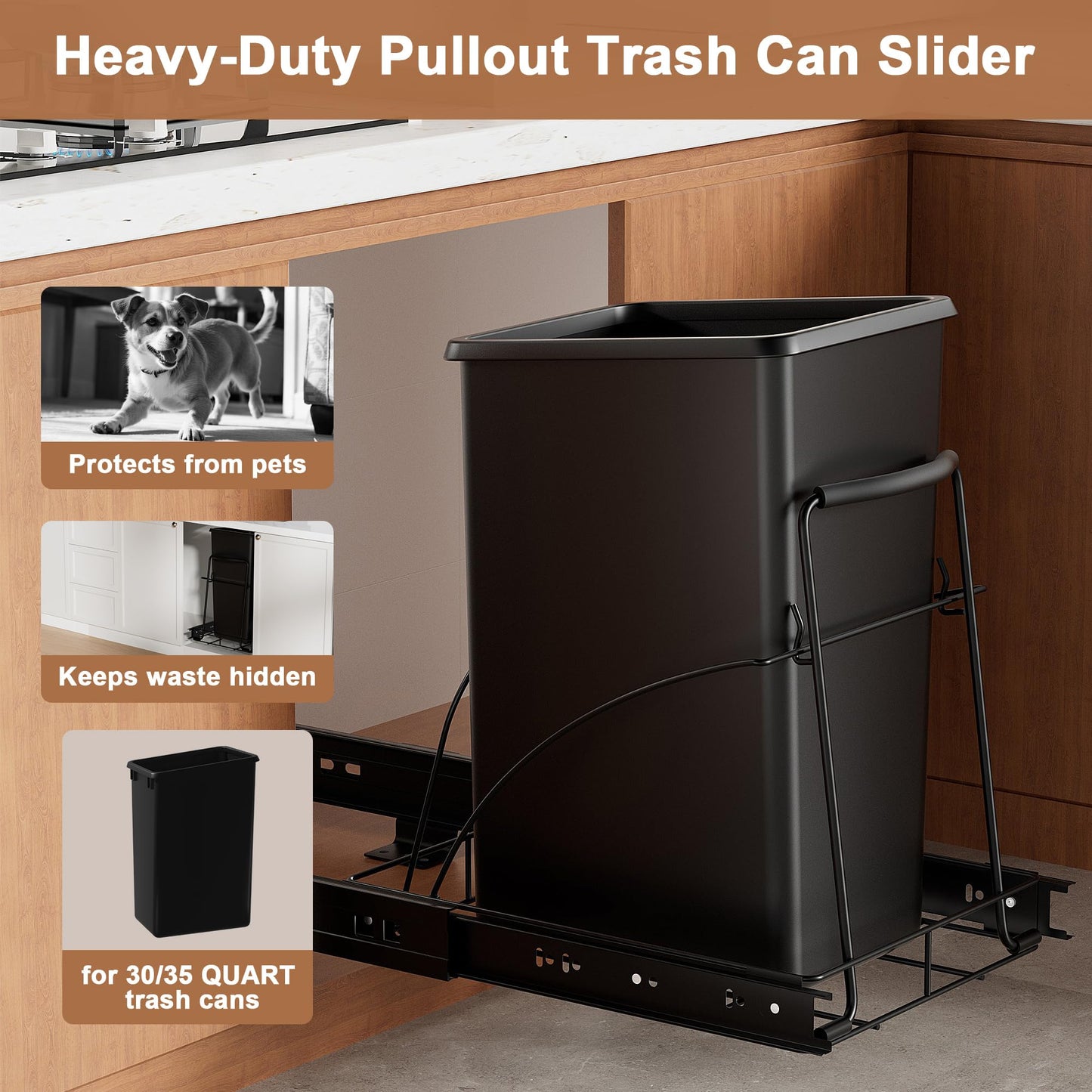 lifancy Pull Out Trash Can Under Cabinet Shelf - Under Sink Trash Can Pull Out Slider for 30–35 Quart Cans Up to 80 lb - Cabinet Trash Can Pull Out Kit - (Can Not Included)
