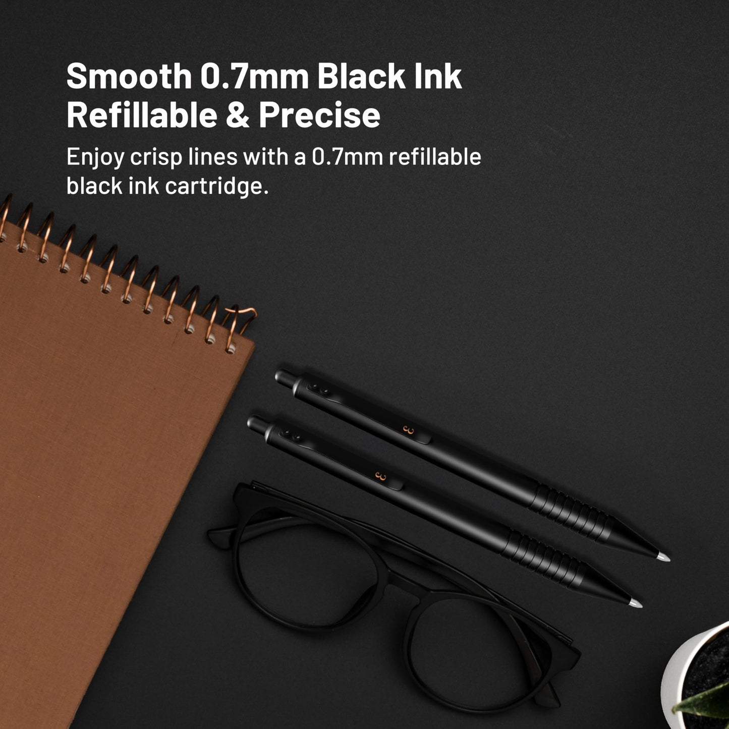 Everyman Black Grafton Full Click Refillable 0.7mm Gel Ink Pen | Sleek Anodized Aluminum EDC Pen with Deep Grooved Grip | Smooth Writing Pocket Pen for Office, Travel, Gifting & Daily Use