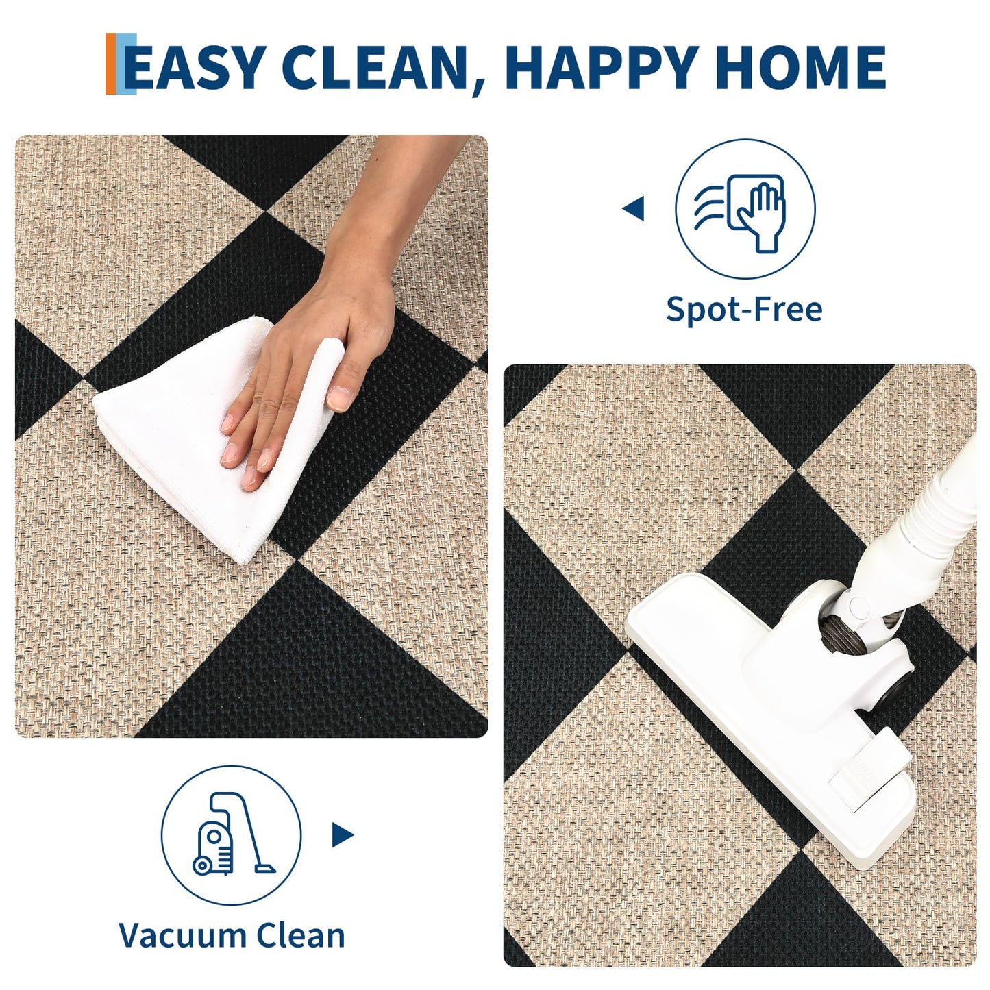 GarveeHome Checkered Easy Jute 5x7 Area Rugs for Living Room Machine Washable Non-Slip Backing Stain Resistant Modern Indoor Outdoor Rugs for Farmhouse Dining Room Patio Black
