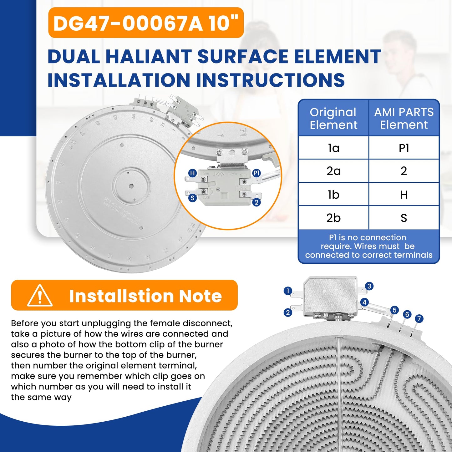 Upgrade MEE62385201 DG47-00067A 10 In Dual Radiant Surface Element Replacement Fit For L-G Electric Ranges - Range For Sam-sung stove - Replace MEE62385201 4010990,AP5967646,PS11720672 by AMI PARTS