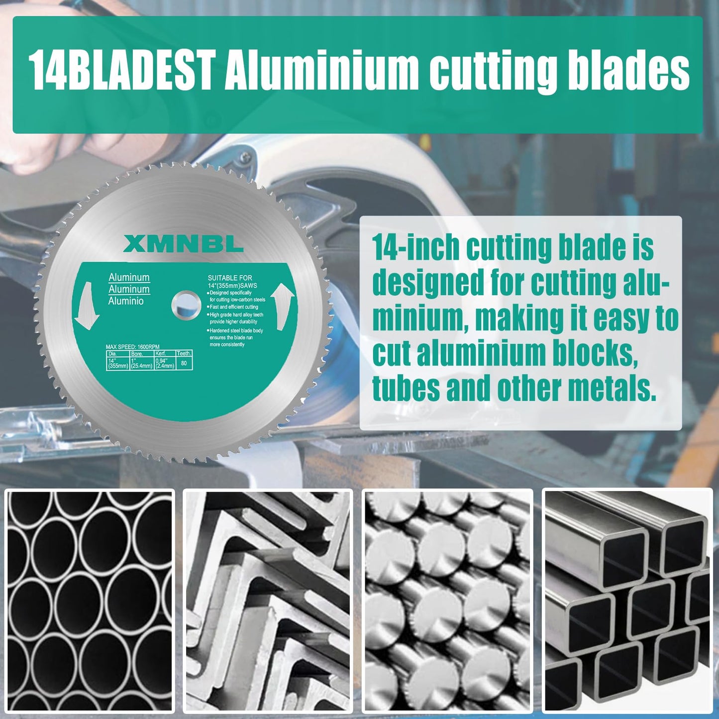 14 Inch 80 Teeth Aluminium Cutting Blade,Replacement for Evolution 14 Inch 80 Teeth Aluminium Cutting Blade,Compatible with Evolution S355CPSL,S380CPS,EVOSAW380,Dewalt DW872 and Other Cutting Saws