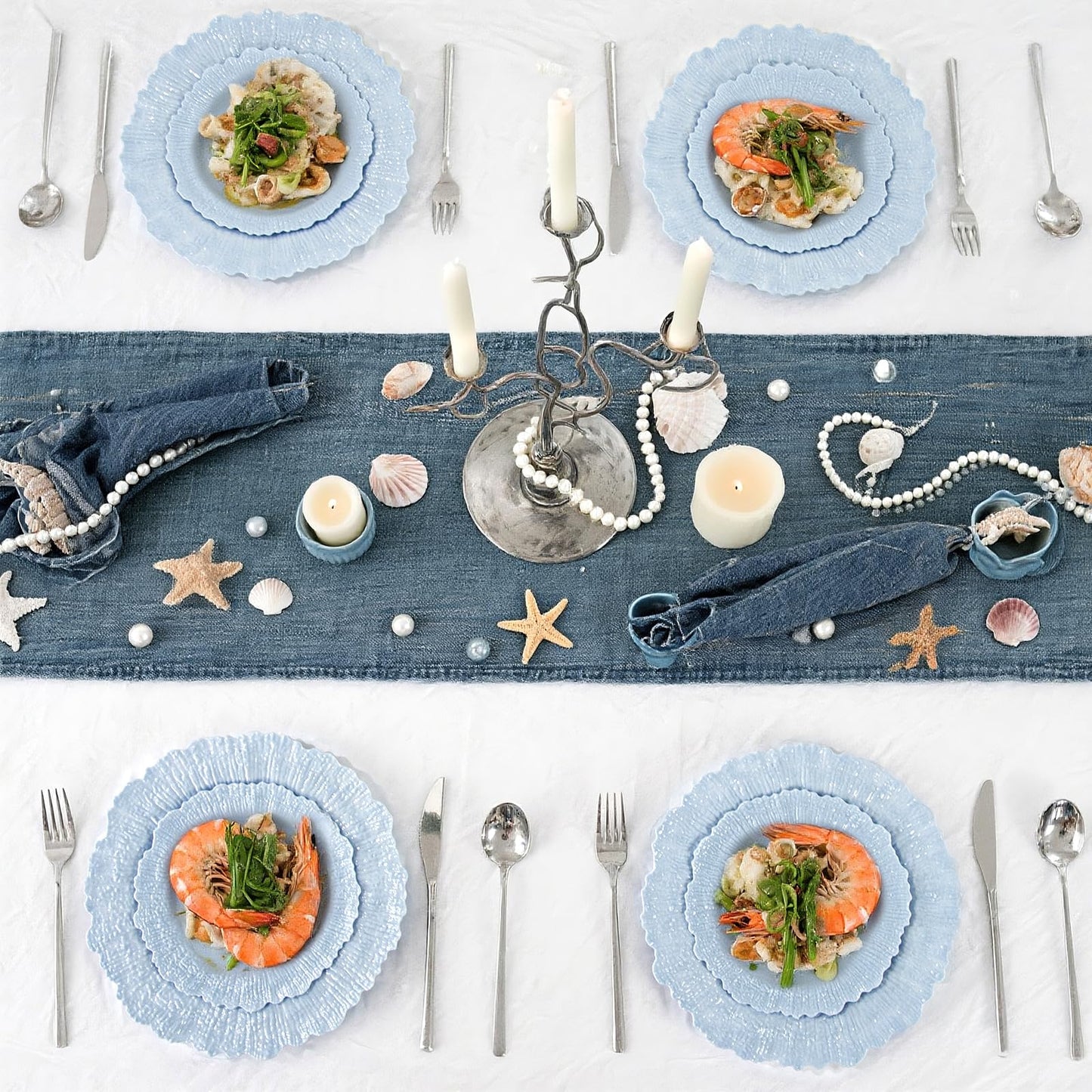DaYammi 60Pcs Blue Plastic Plates - Light Blue Pates Disposable & Reusable - Heavy Duty Plastic Plates for Party Including 30 Dinner Plate,30 Dessert Plate for Weddings, Birthdays, Dinner Parties