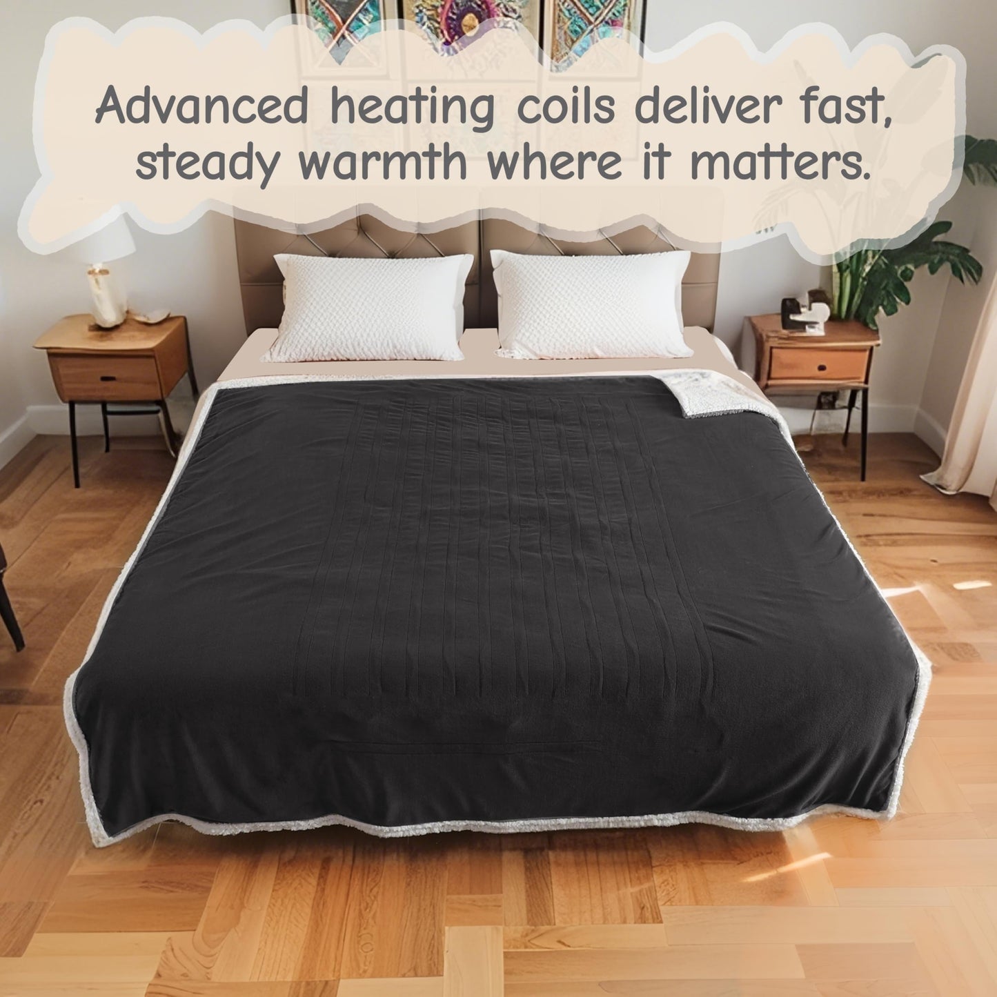 Electric Heated Blanket Full Size 72"x84", Soft Flannel with Overheat Protection, 9 Adjustable Heat Settings & 10-Hour Auto-Off Timer, Fast Heating for Winter Comfort, for Couch & Bed, Dark Gray