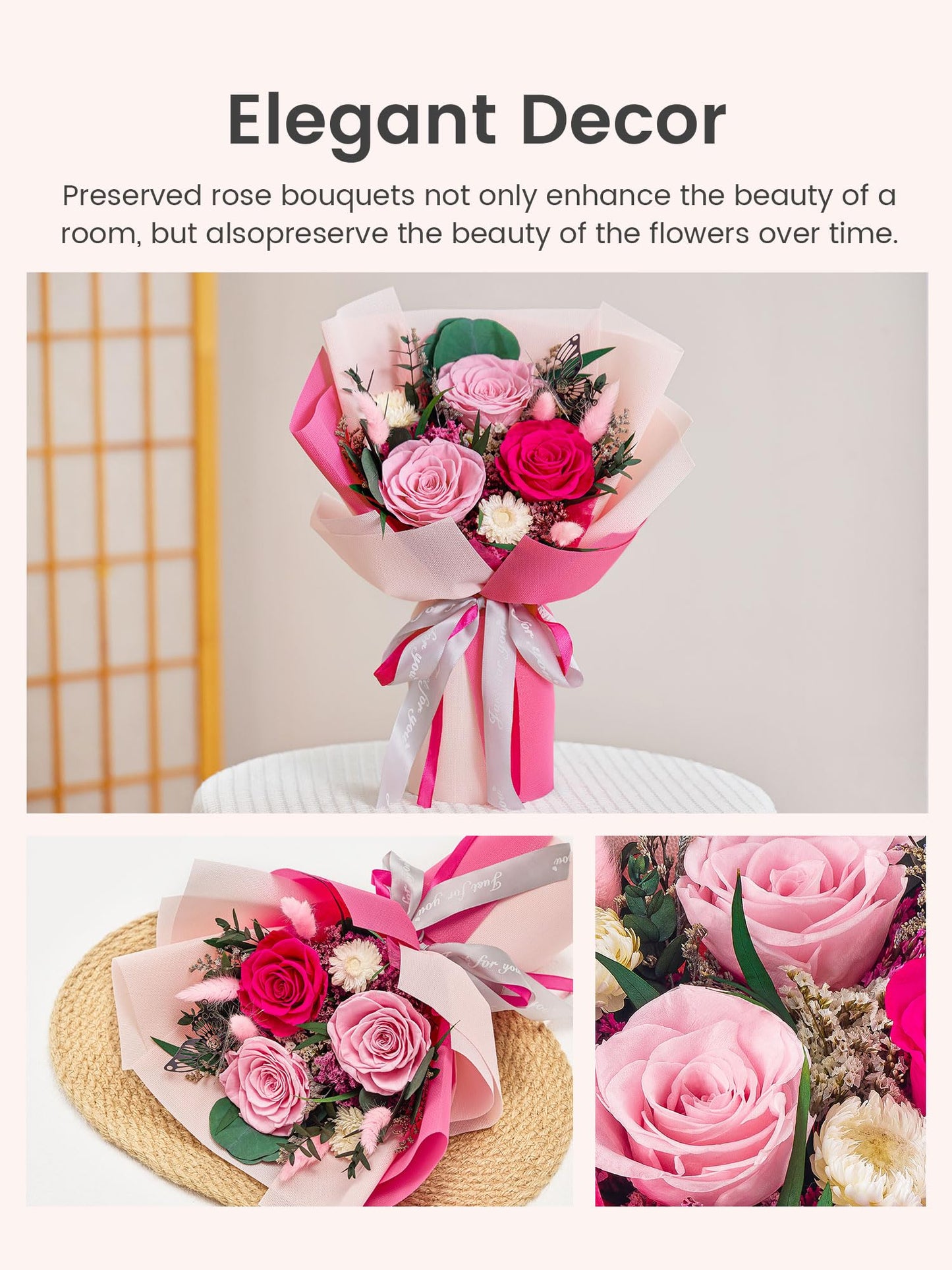 Polylove Flowers for Delivery Prime Forever Flowers Bouquet Preserved Roses Bouquet Flower Gift for Women Wife Mother Day Graduation Birthday (Hot Pink, Small)