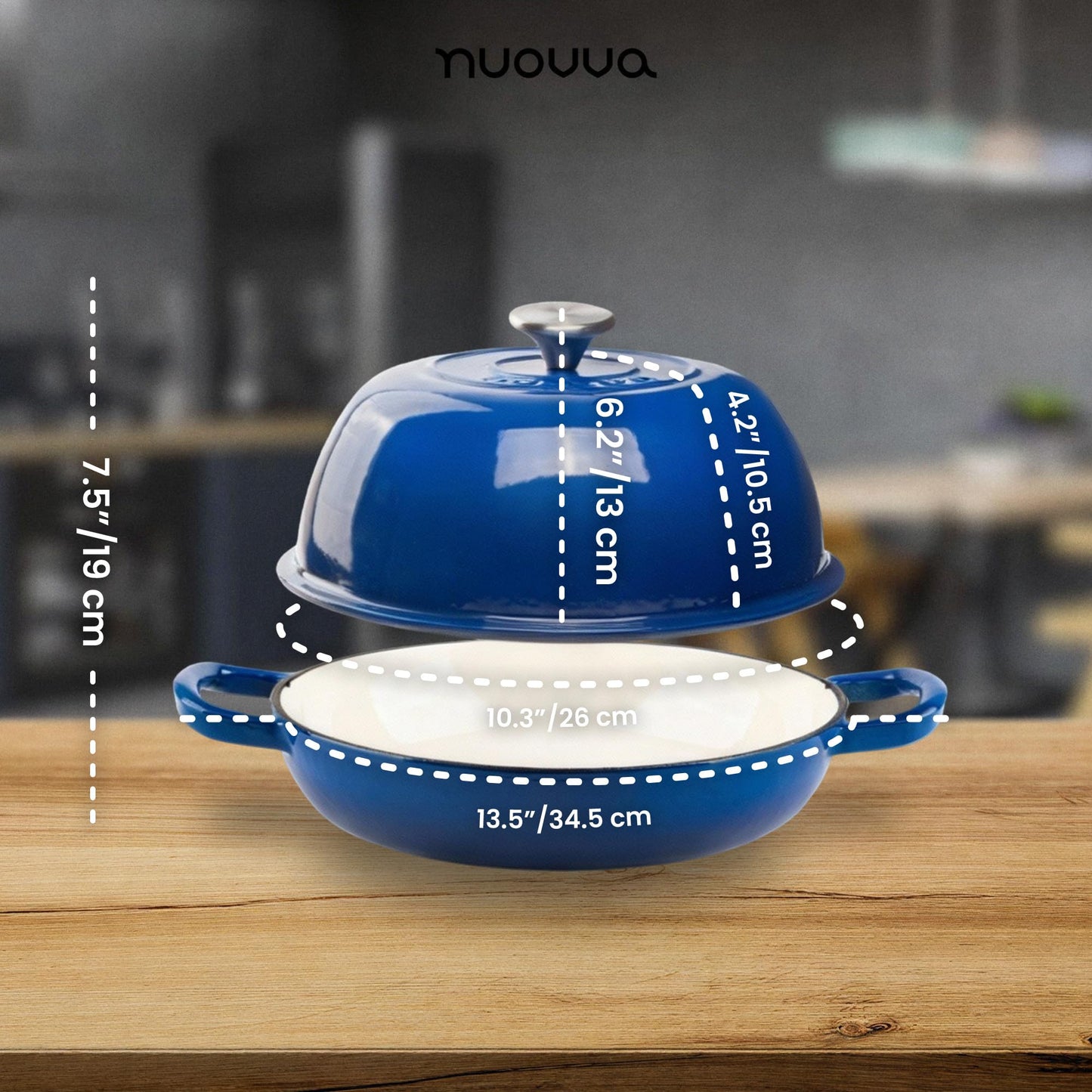 Enamelled Cast Iron Dutch Oven Pot – Dutch Oven For Sourdough Bread Baking – Cast Iron Bread Pot – Dark Blue, 6 Quarts, 26cm – by Nuovva