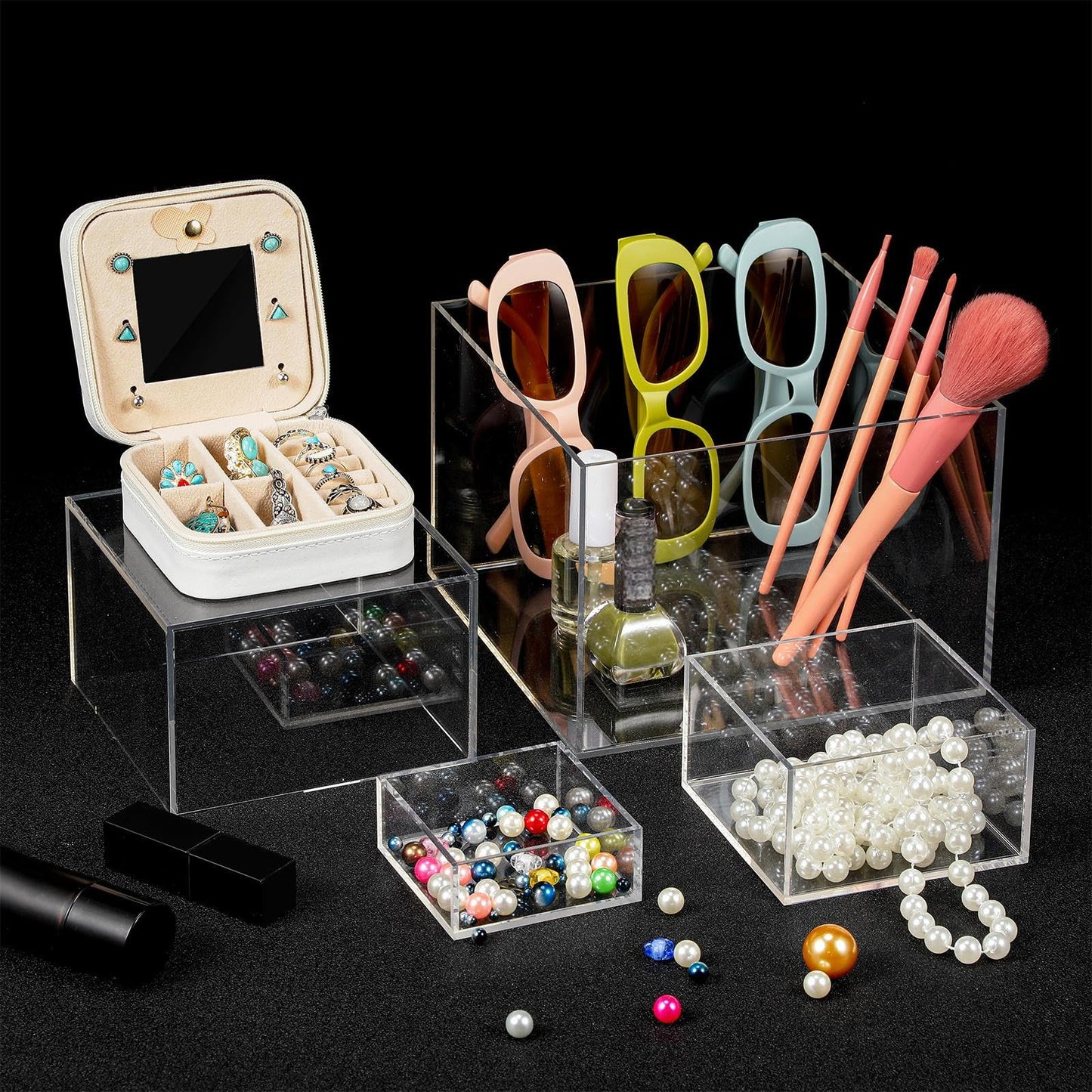 Geelin 6 Pack Acrylic Risers for Display Acrylic Cube Boxes Risers Display Stands with Hollow Bottoms Decorative Stand for Jewelry Candy Table Decor 6 Sizes(Clear,3 to 8 Inch,Square)