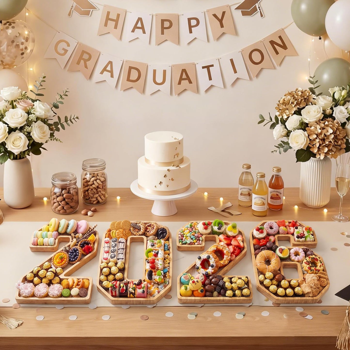2026 Graduation Party Decorations Numbers Charcuterie Board Box - Bamboo Tray for Graduation Centerpieces - Class of 2026 Table Decoration for College High School