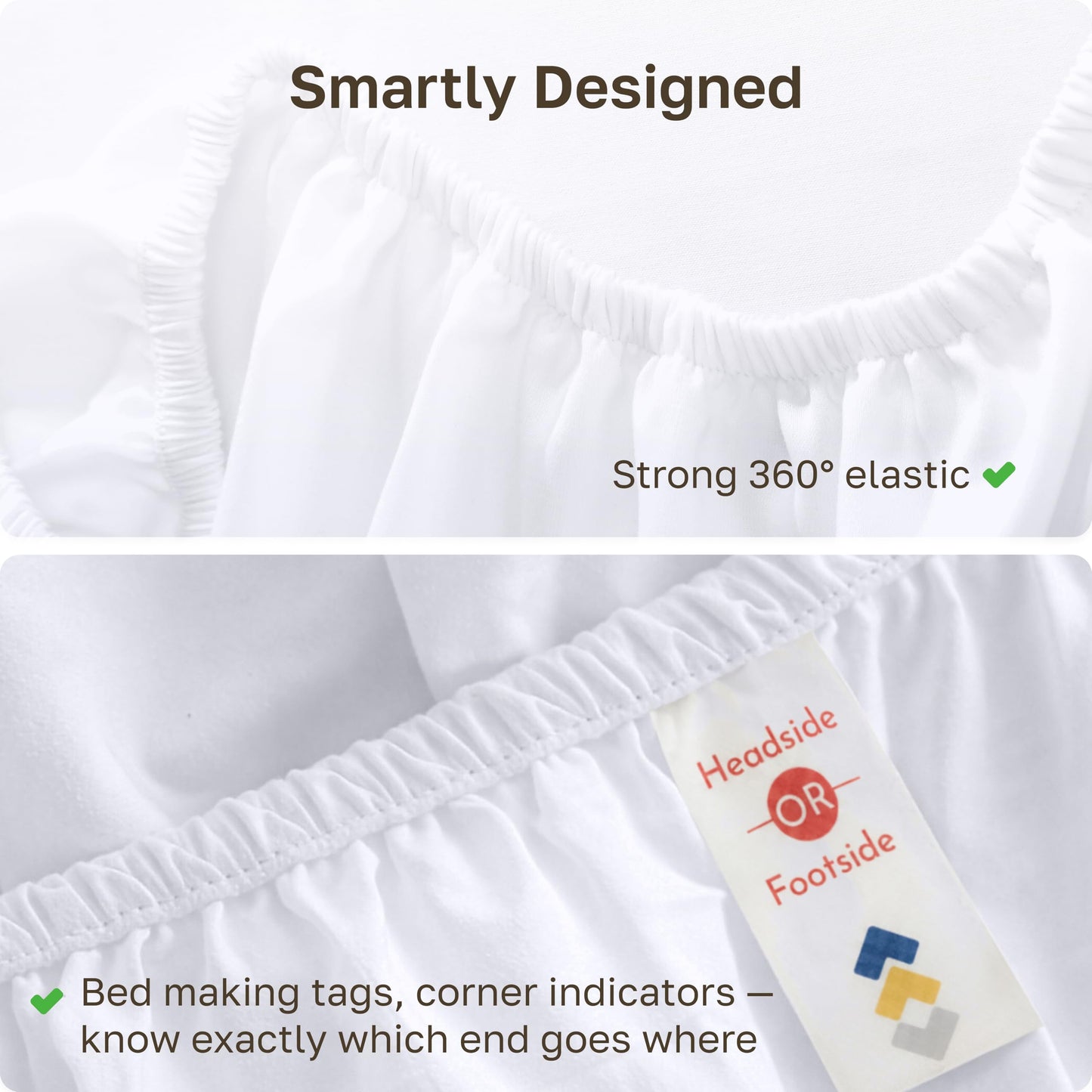 California Design Den Queen Size Fitted Sheet Only - 100% Cotton, 600 Thread Count, Soft Deep Pocket Bottom Fitted Sheet, Sateen Weave, Premium-Feel Bedding, Featuring Foot Side Indicator - White