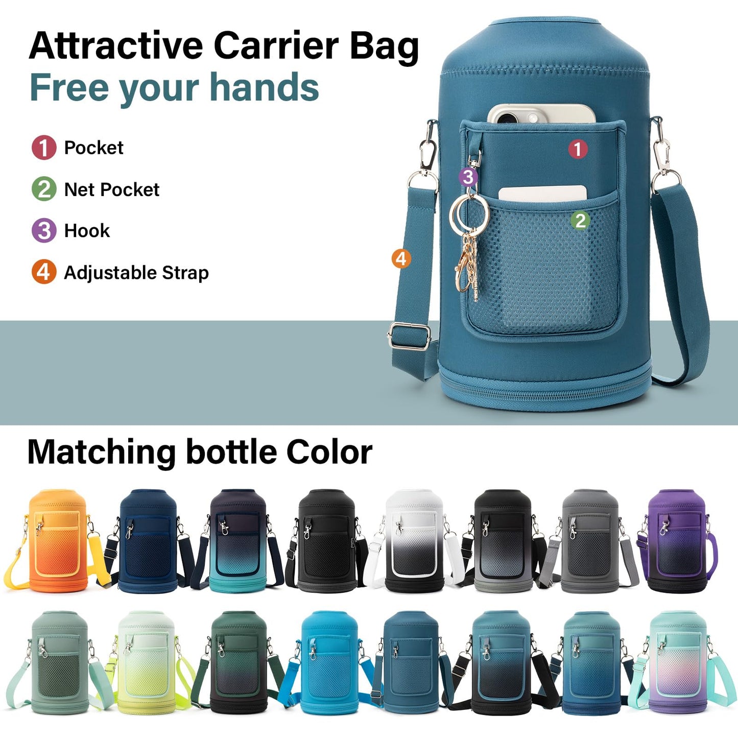 DYSANKY 1 Gallon Water Bottle Insulated | Thickened Stainless Steel Vacuum Metal Water Jug | Portable Sports Large for Gym and Hiking with Straw, Carrier Bag, Handle Strap | BPA-Free 128 oz