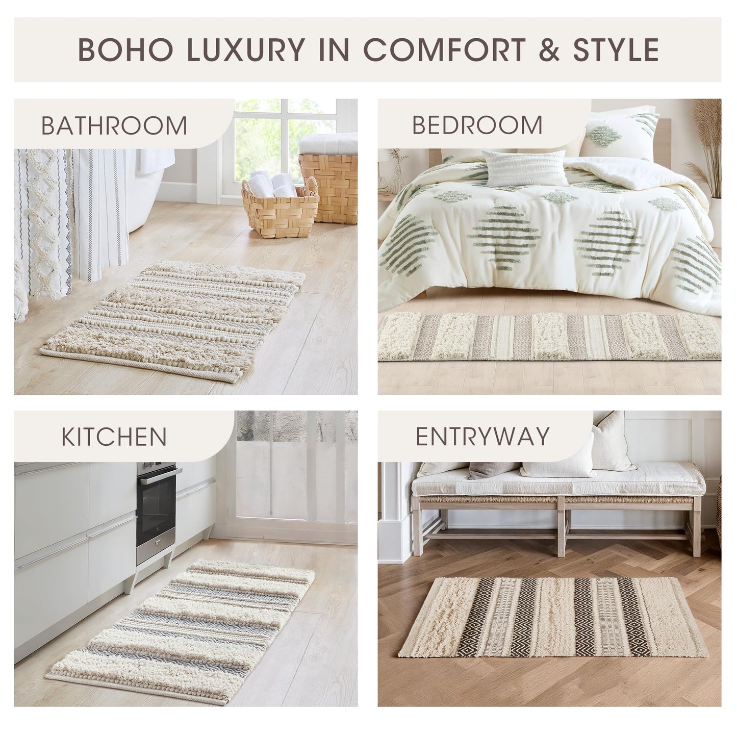 INK+IVY Bath Rug Hand-Woven Texture Shaggy Striped Soft & Water Absorbent, Boho Bathroom Décor Bath-Mats, Non-Slip Absorbent Quick Dry Mats for Tub, Shower Room, Asher, 20x32, Black 1 Piece