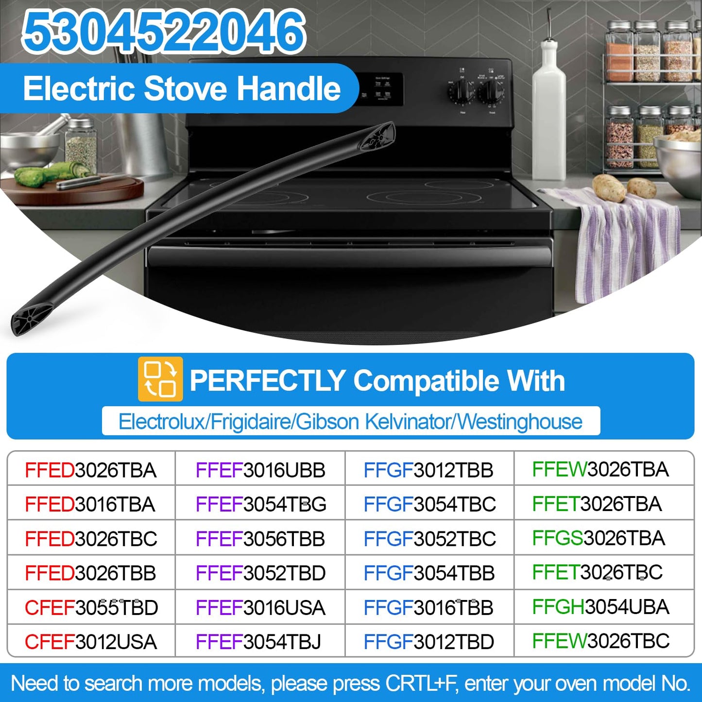 Upgraded 5304522046 Oven Door Handle Replacement Black Compatible with Frigidaire Kenmore Stove Oven Handle Replacement AP6893145 Electric Range Oven Handles Part FFEF3054TB FFEF3012UB FFGF3012TBB