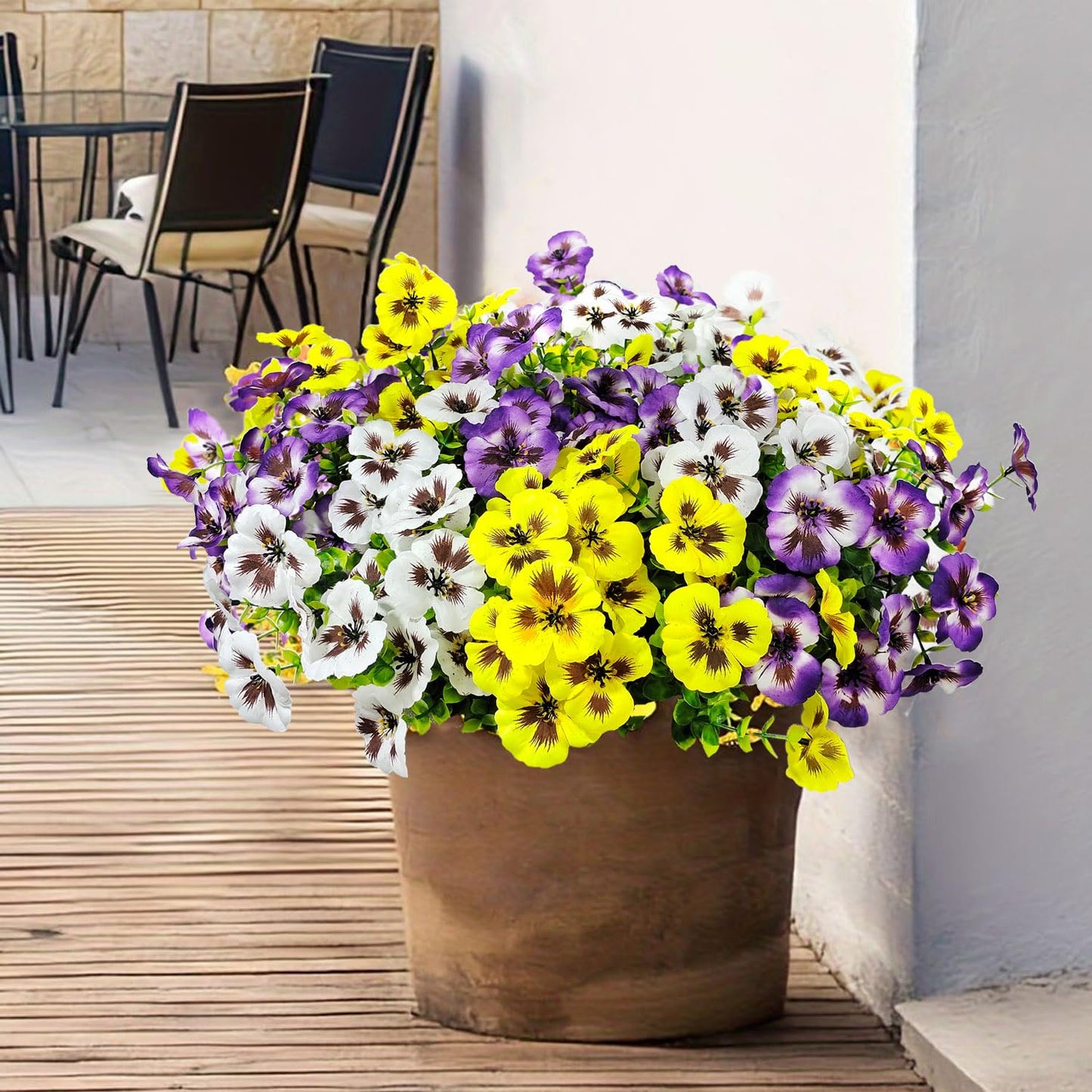 BRIGEA 12 Bundles Artificial Pansy Flowers for Outdoor Faux Silk Flowers UV Resistant for Porch Balcony Patio Garden Home Decor