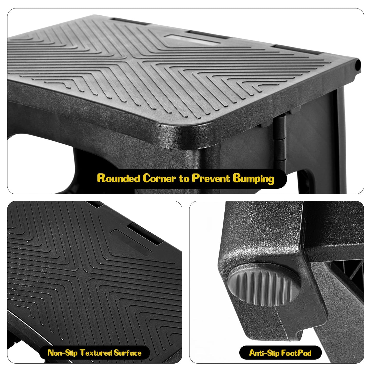 Ligebul 2-Step Stool Foldable, Plastic Steps Stool Folding Step Ladder Two Step Stools Collapsible Step Stools for Adults for Kitchen Home Bathroom RV-Black