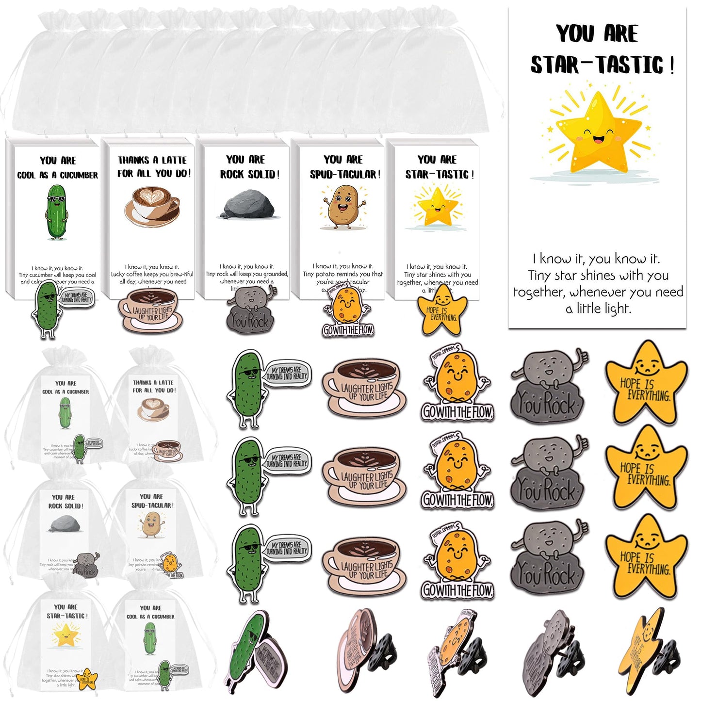 SINCCO 25/50/100 Sets Employee Appreciation Gifts Bulk, Small Team Appreciation Gift for Employees Of The Month Lapel Pins With Inspirational Thank You Cards for Office Coworkers Staff