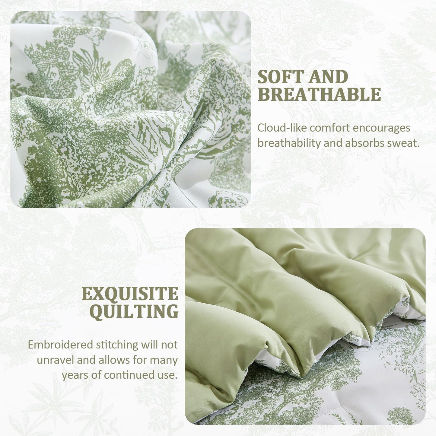 DJY Sage Green Comforter Set King, 7 Pieces Bed in a Bag King Size Botanical Comforters with Sheets Elegant Plants Print Soft Microfiber Reversible Complete Bedding Sets for All Season