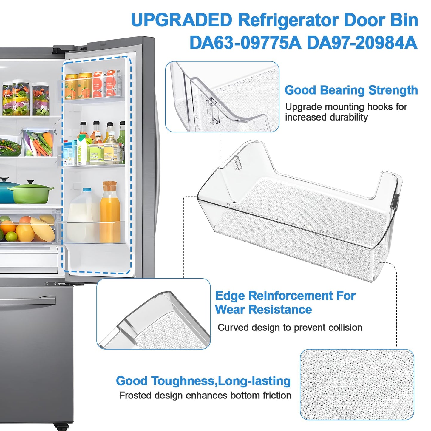 UPGRADED DA63-09775A Right RF28T5001SR RF28T5021SR RF27T5201SG RF27T5201SR RF27T5241SR RF28T5101SR Door Shelf Bin Compatible with Samsung Fridge Door Shelves DA97-20984A Samsung Refrigerator Door Bin