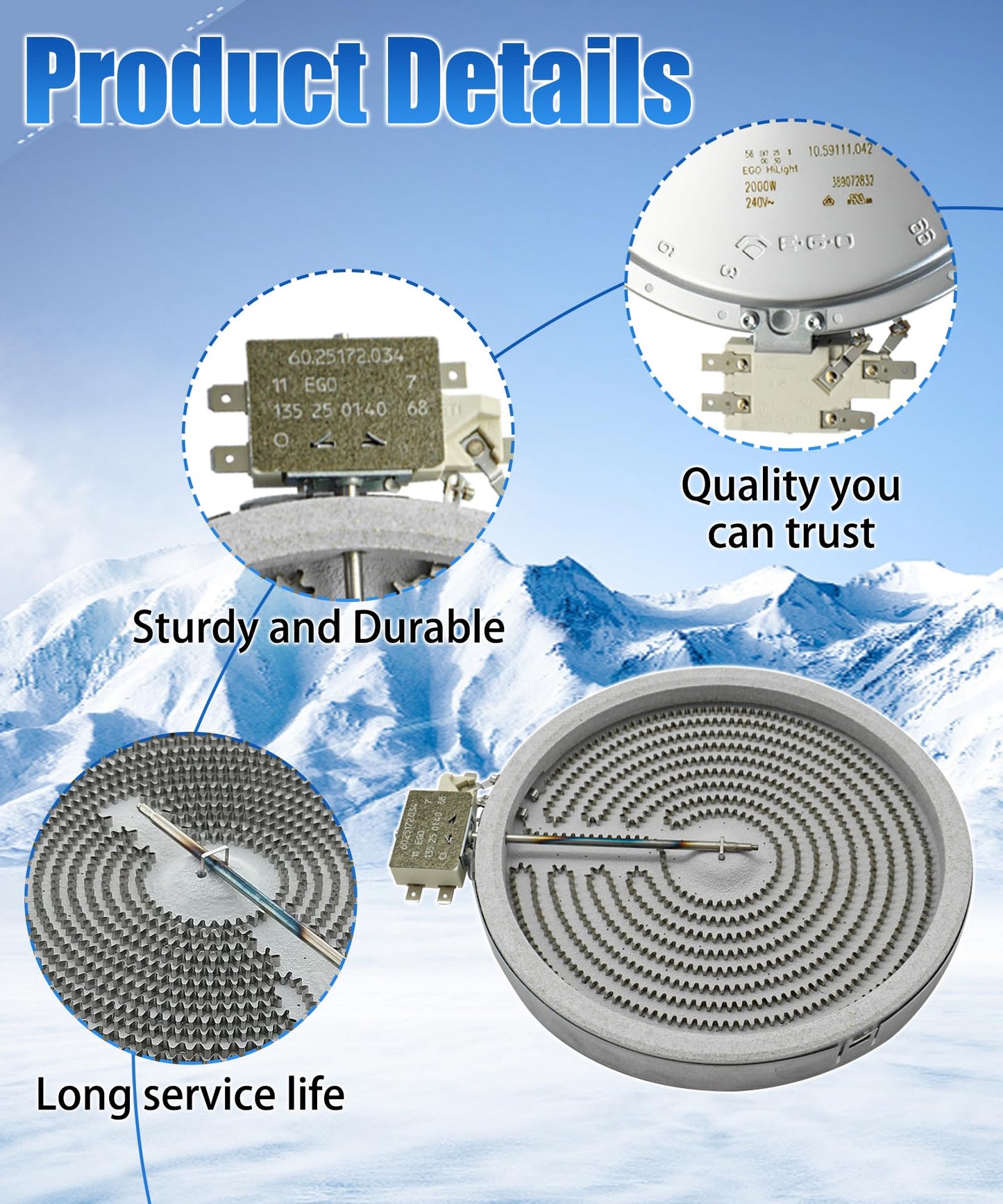 WB30T10045 WPW10242957 Range Oven Single Radiant Surface Element 8" 2000 Watt Fit For GE Stove Burner Replaces WB30T10132 WB30T10007 W10823708 WB30K5031 WP74007839 205C2307P003 205C2307P006