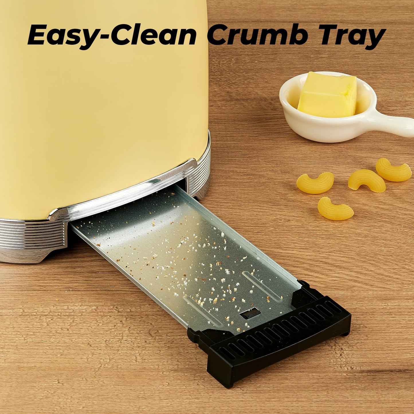 Culinaid Toaster 2 Slice Retro Stainless Steel with 1.5” Extra Wide Slots Bagel, Defrost, Reheat, Cancel Functions, 6 Bread Shade Settings, Removable Crumb Tray, Yellow