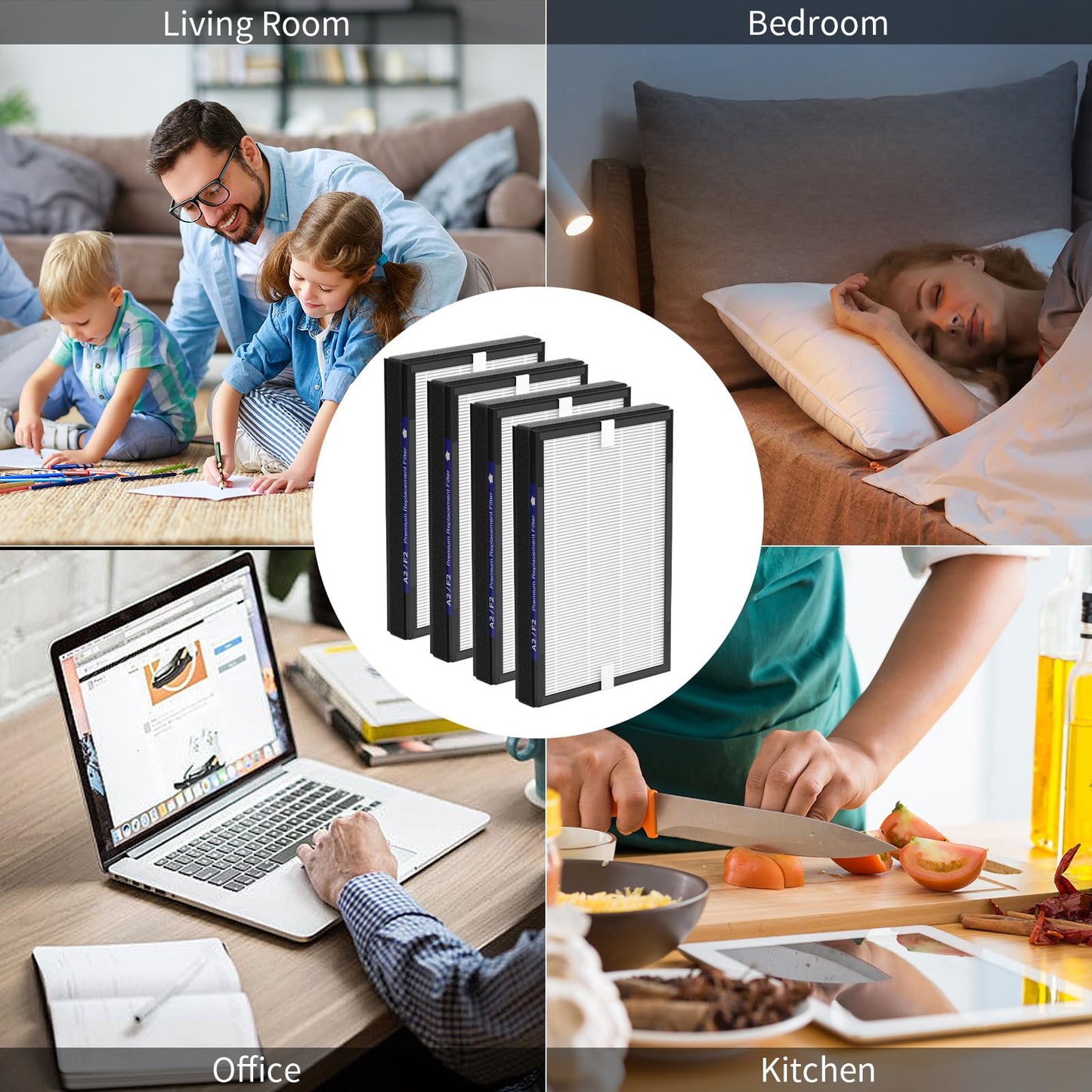 4 Packs F2 A2 Replacement Filters Compatible with 3M Filtrete Room Air Purifi-er Models FAP-C02WA-G2, FAP-C03BA-G2, FAP-T03BA-G2, FAP-SC02N, FAP-SC02W, FAP-C02-A2, FAP-C03-A2 and FAP-T03-A2