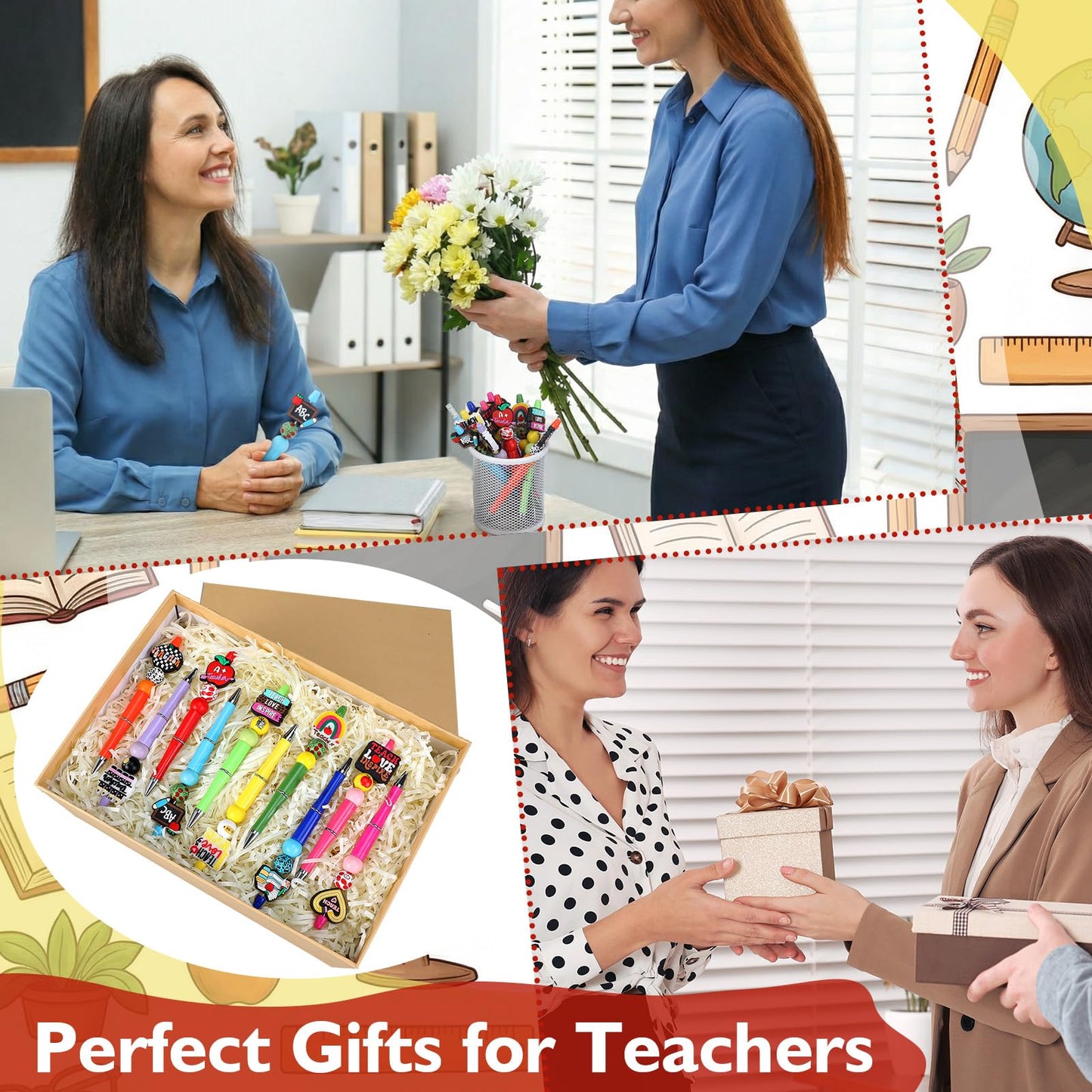 Humyoun 50 Sets Teacher Pen Kits: 2026 Teacher Graduation Gifts DIY Refillable Beadable Pens with Thank You Cards End of The Year Appreciation Gifts for School Team Staff Coworker Office Supplies