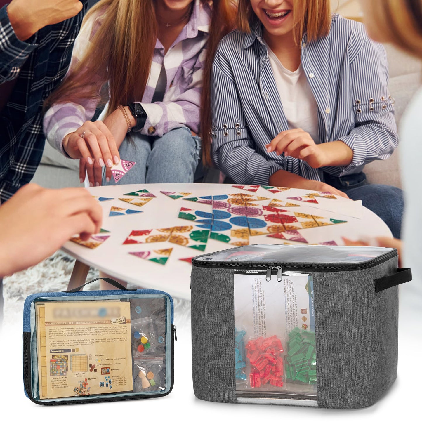 Rexmica Board Game Storage Bag with 6pcs Zipper Bags, Board Game Organizer and Storage with Cover for Office Supplies, Puzzles, Toys, Building Blocks, Craft Product, Educational Math Game Bag