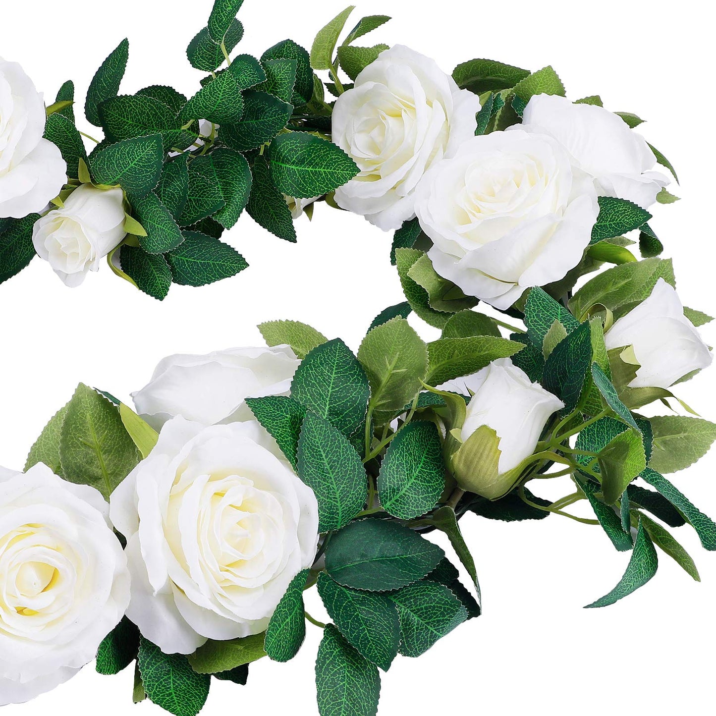 TELDRASSIL 4Pcs(26 FT) Artificial Rose Vine Fake Flower Garland Fake Silk Rose Hanging Vine for Wedding Party Background Arch Garden Background Decoration (White)