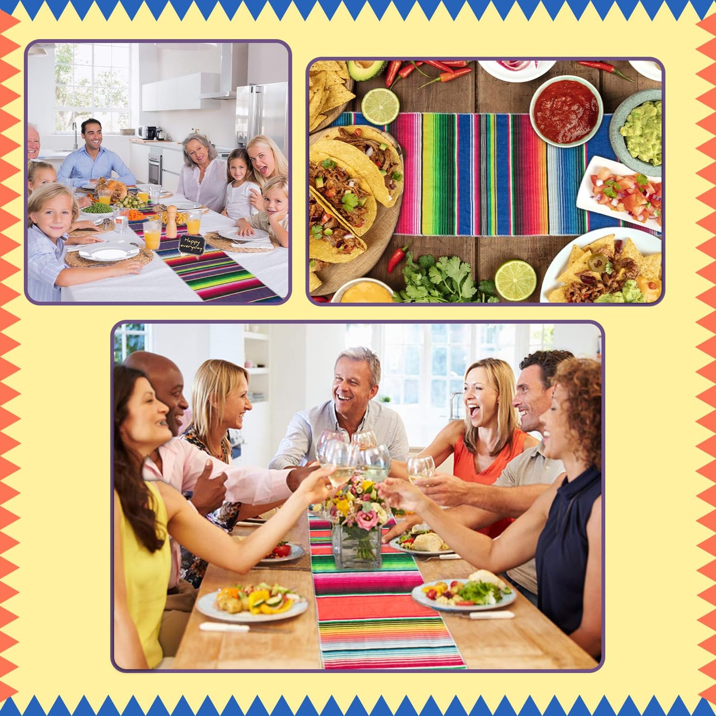 15 Pcs Mexican Table Runner Fiesta Mexican Theme Party Decoration for Cinco de Mayo Fiesta Party Serape Zarape Table Runner 14 x 84 Inch (Novel Style)