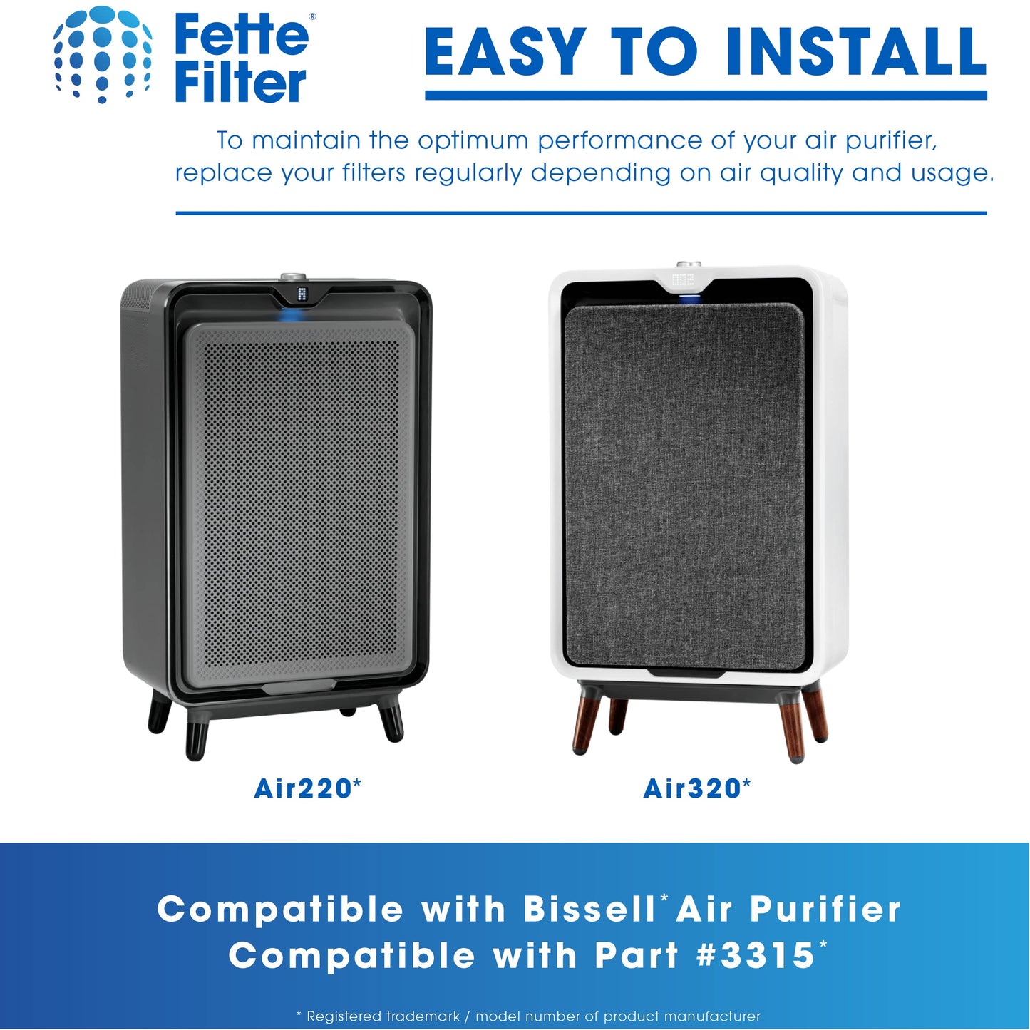 Fette Filter - 2 Pack Air Purifier Replacement HEPA + PRE-FILTER AND ACTIVATED CARBON FILTER PACK Compatible with BISSELL Air220 & Air320 Air Purifier Part # 2677, 2678, 3289, 3315, 2804, 3315.
