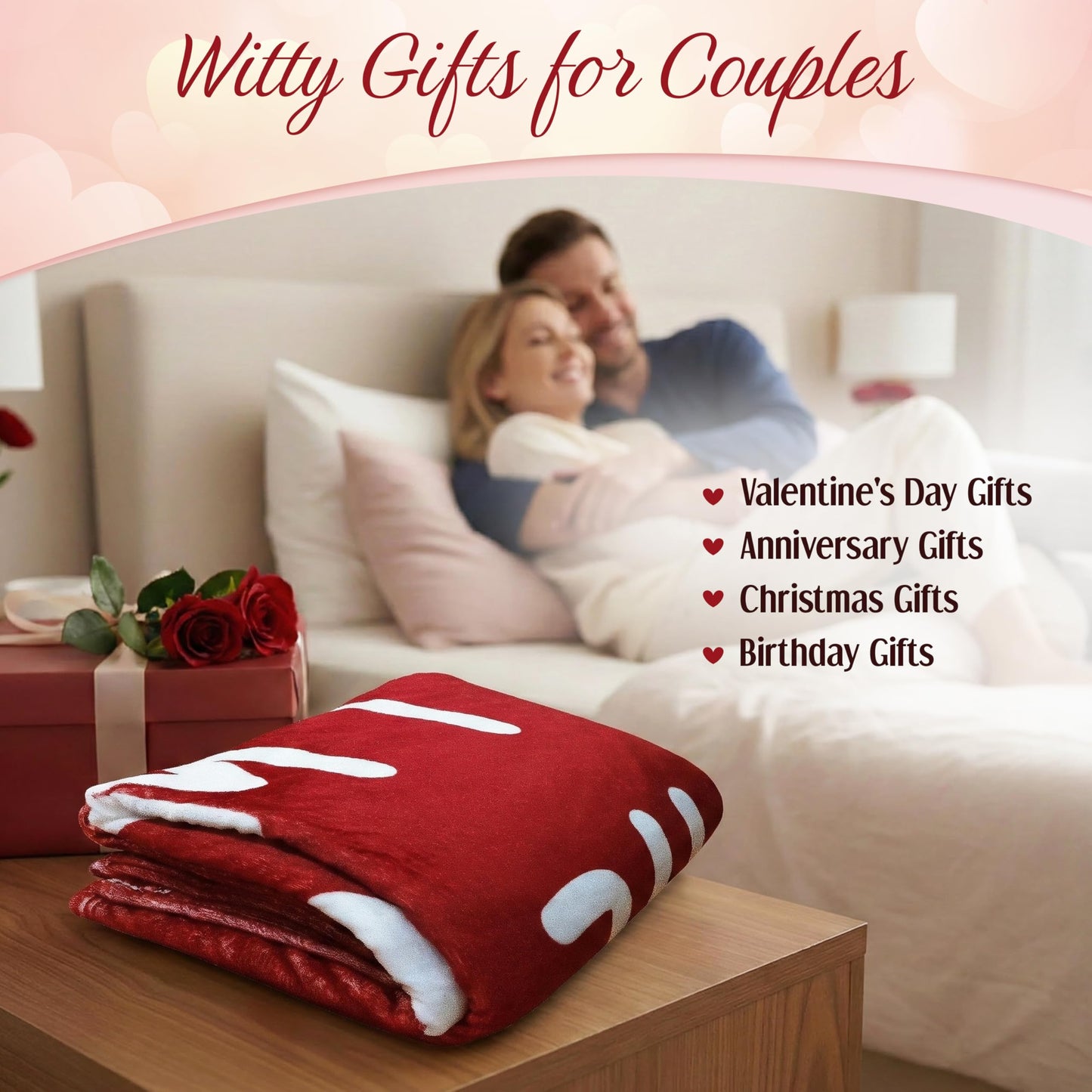 WRAPIX Anniversary Couple Gifts for Him Her - I Love You More Fleece Throw Blanket 60x80 in - Mothers Day Anniversary Wedding Gifts for Wife Women Girlfriend, Romantic Boyfriend Husband Birthday Gift