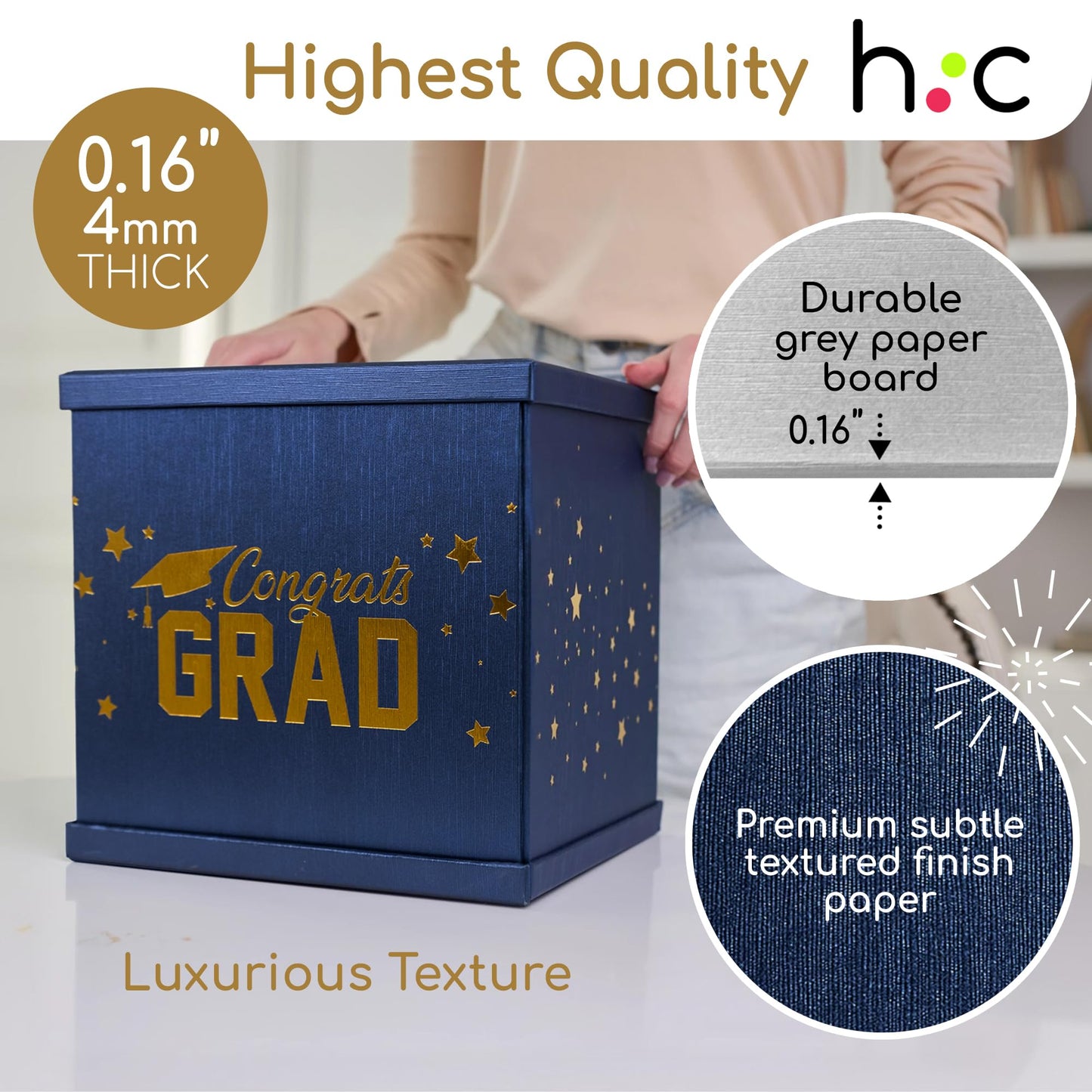 Blue & Gold Graduation Card Box, Large 10x10 Navy Blue Congrats Grad Gift Card Box Holder, Grad Party Favors, Envelope Money Basket, College Graduation Decorations 2026, Party Decor, Table Centerpiece