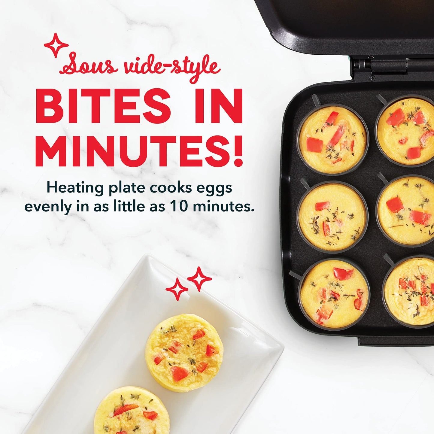 Dash Family Size Egg Bite Maker - Electric Egg Bite Maker with Non-Stick Silicone Cups - Space-Saving Design & Quick Cleanup - Make Sandwiches, Healthy Snacks & Desserts - 9 Servings, Aqua