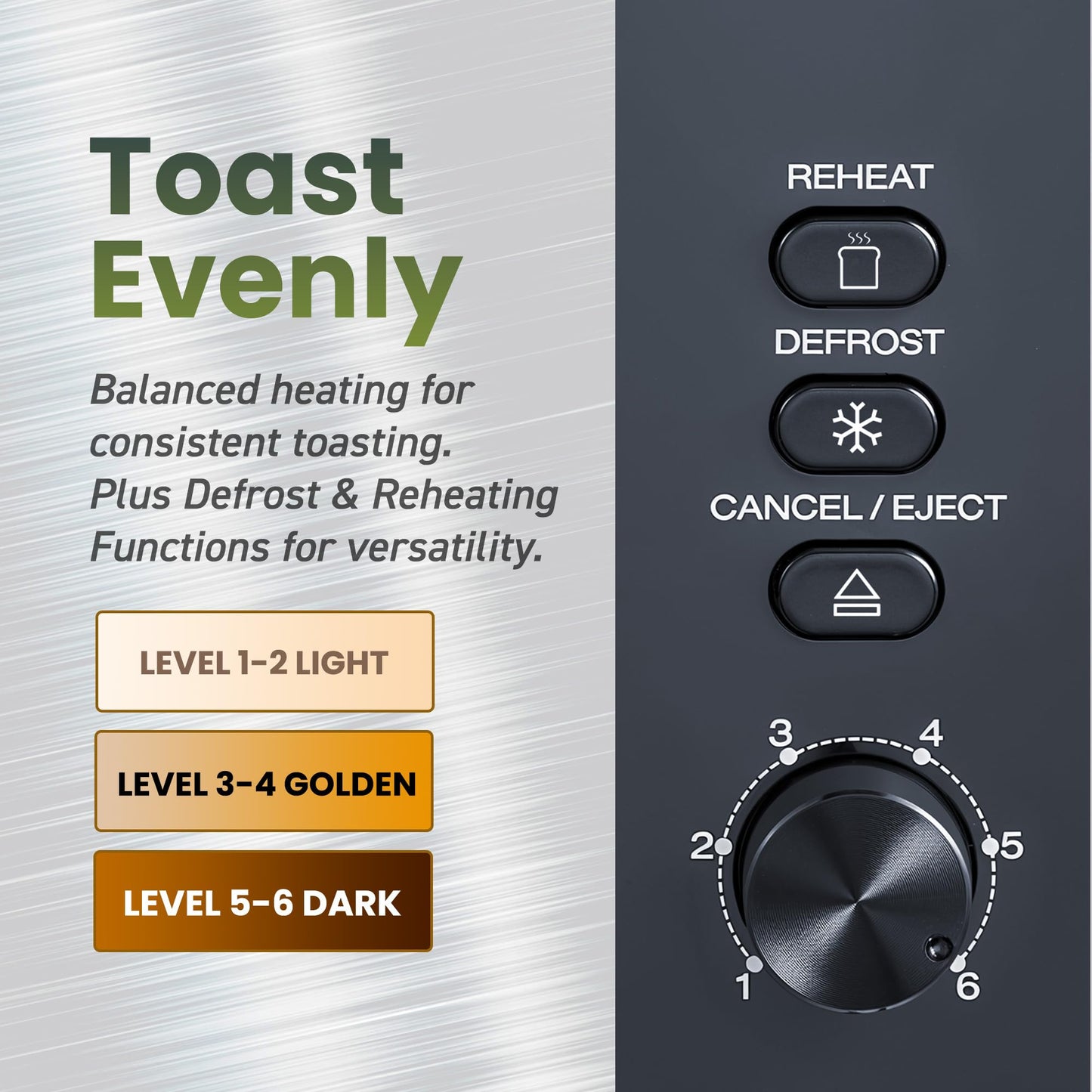 Elite Gourmet ECT3401 Long Slot 4 Slice Toaster, 1.5” Slot Width, 6 Toast Shade Settings, Reheat, Defrost & Cancel Functions, Extra Large Slots for Bagels, Waffles, Artisan Breads, Stainless Steel