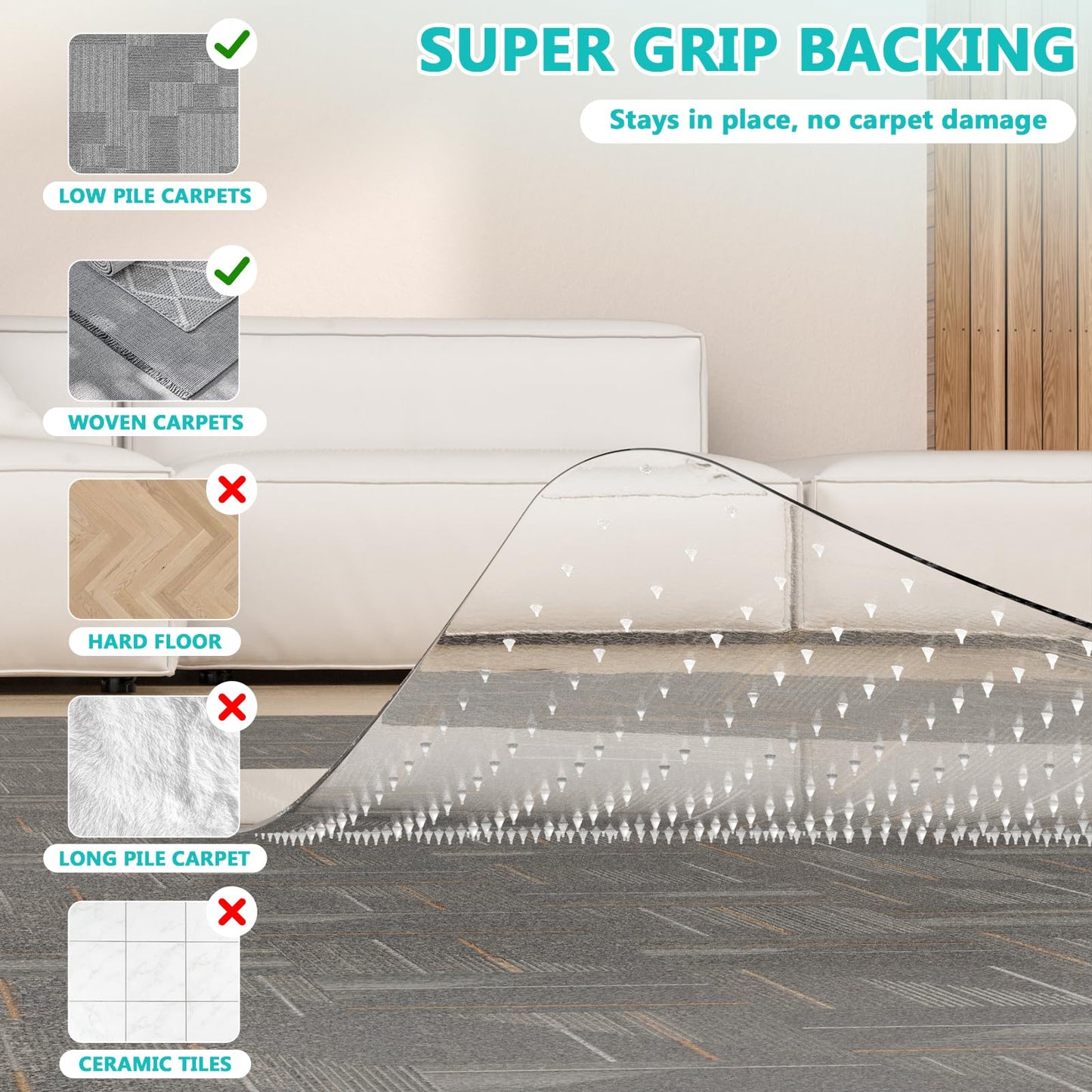 Office Chair Mat for Low Pile Carpet with Lip, 48" x 60" Clear Heavy Duty Plastic Floor Protector for Smooth Rolling Desk & Computer Chairs, Under Desk Chair Mat for Home Office