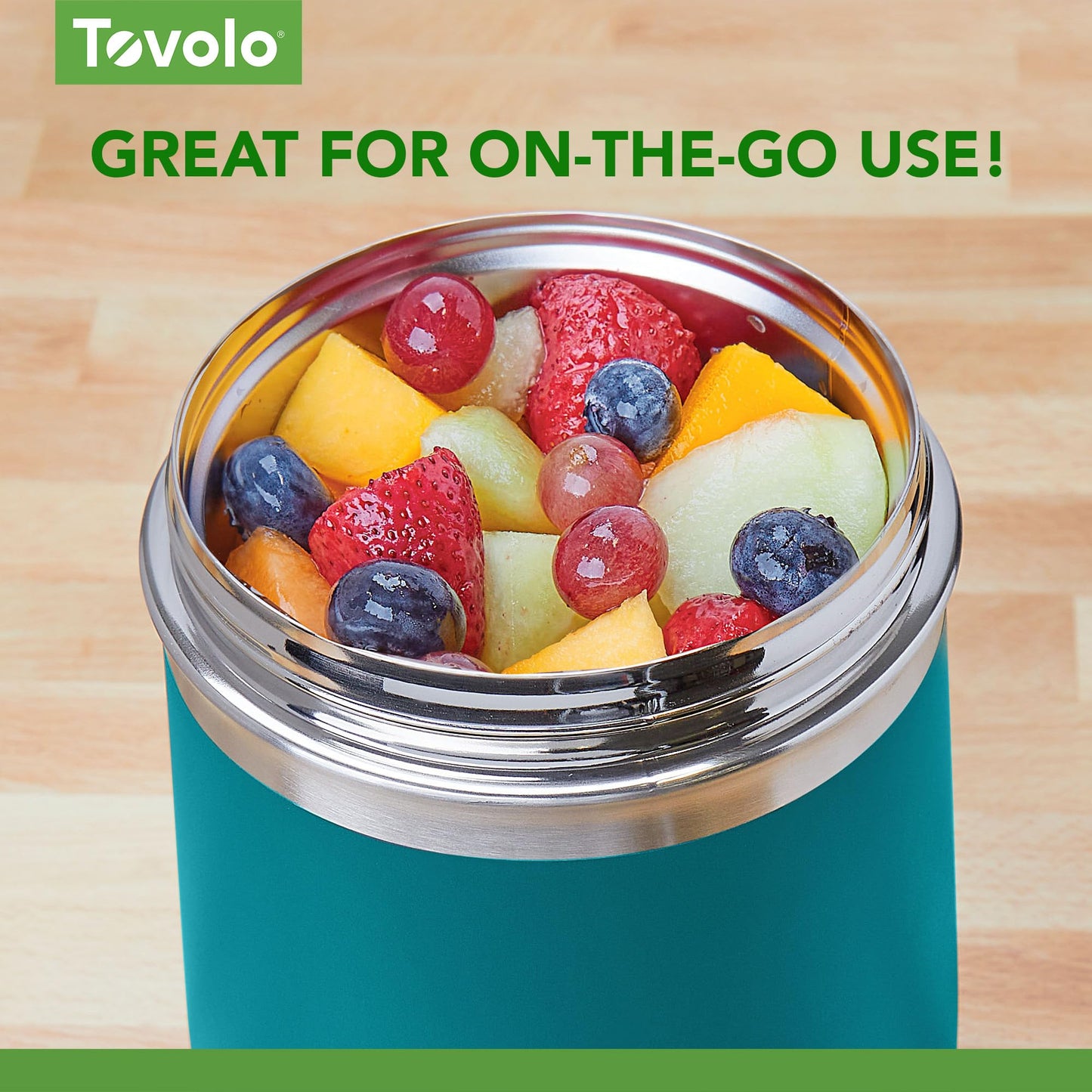 Tovolo Insulated Food Container 2 Quart Food Traveler Thermos for Hot Food and Cold Food Stainless Steel Double Wall Vacuum Insulated Spill Proof Airtight Lid Dishwasher Safe BPA Free Marine Blue