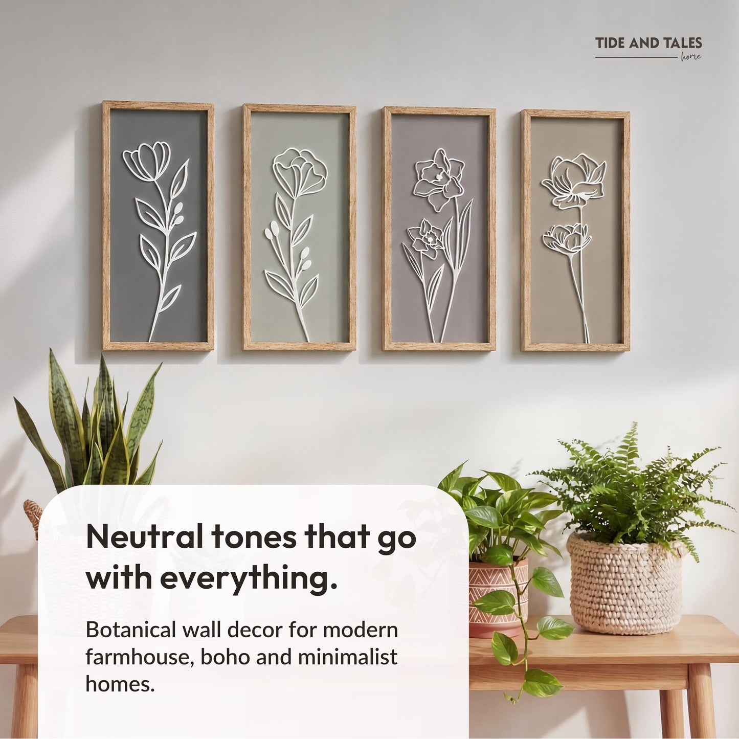 3D Wooden Floral Bathroom Wall Decor (Set of 4) Lightweight, Ready-to-Hang Framed Wall Art For Living Room, Bedroom, or Office - Premium Boho Botanical Farmhouse Decorations - Gift-Boxed