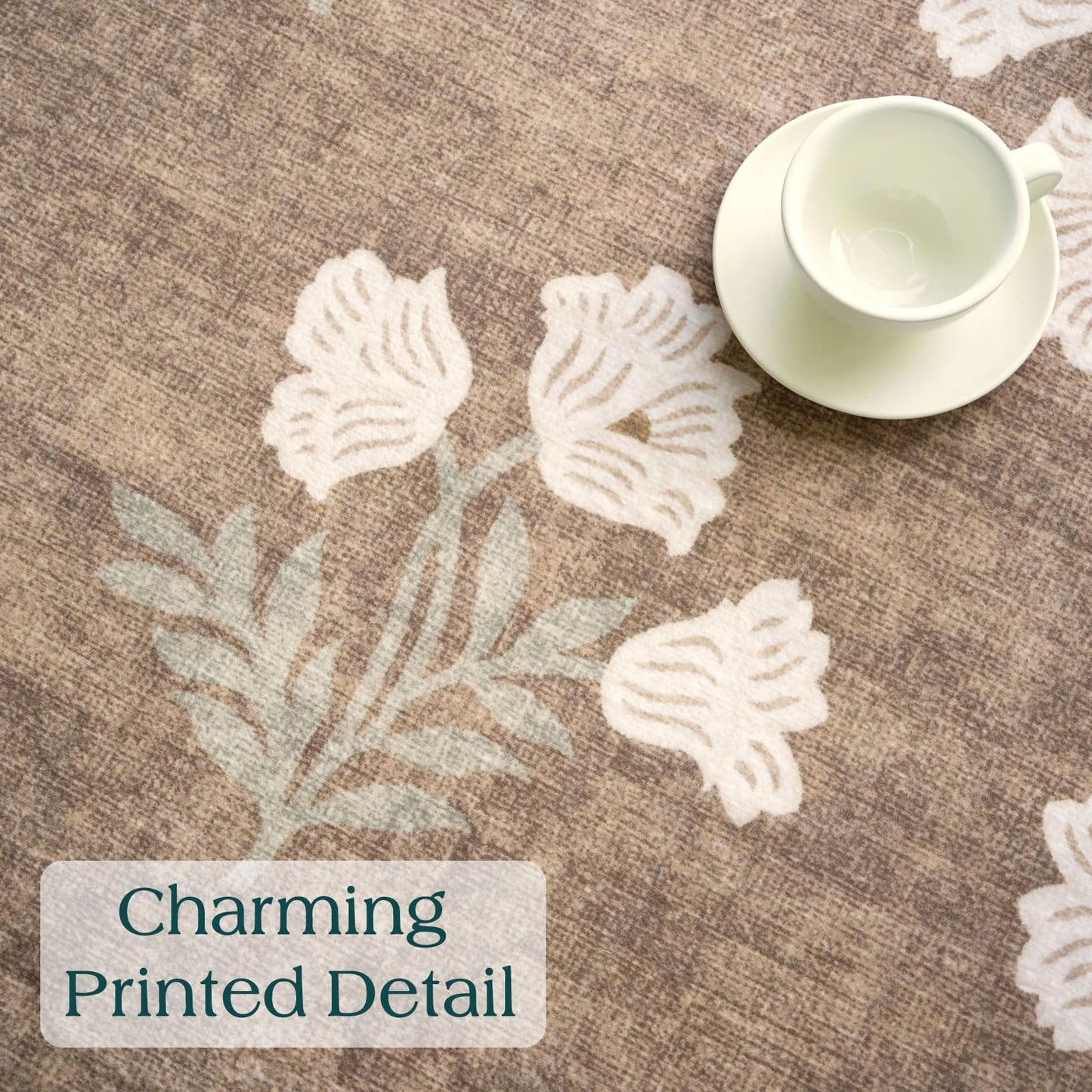 Othilic Tan Entryway Round Rug 4ft - Washable Boho Floral Neutral Farmhouse Scalloped Round Area Rug for Bedroom Non Slip Stain Resistant Circle Rugs for Living Room Kitchen Entryway Bathroom Nursery