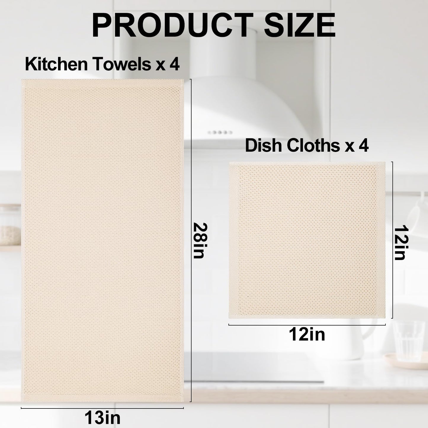 Homaxy 100% Cotton Kitchen Towels and Dishcloths Set, 12 x 12 Inches and 13 x 28 Inches, Set of 8 Bulk Kitchen Towels Set, Ultra Soft Absorbent Dish Cloths for Washing Dishes, Beige