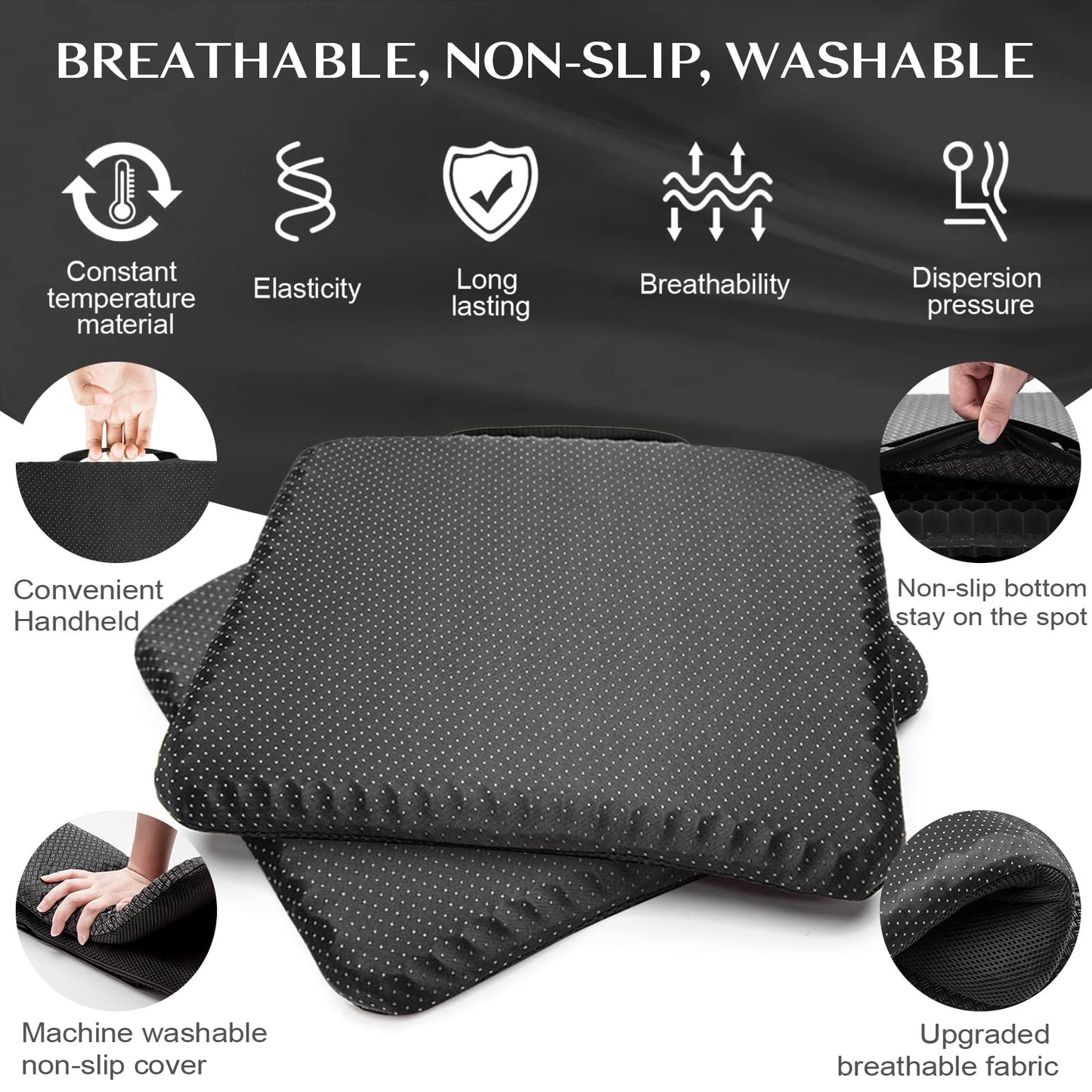 Cooushing Gel Seat Cushion, for Long Sitting -Double Thick Gel Seat Cushion Breathable Honeycomb Chair Cushion with Non-Slip Cover for Office Chair Car, Wheelchair, Long Trips,Relief Sciatica Pain