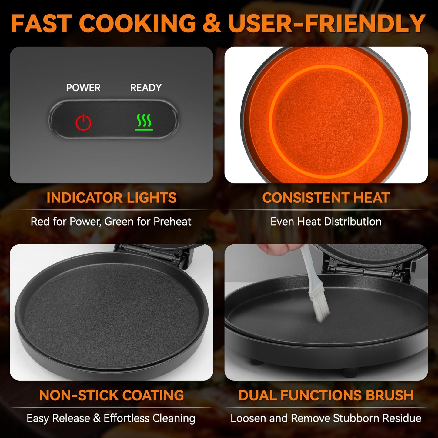 Baker’s Friend Countertop Pizza Maker Electric, 12 Inch Pizza Maker Machine for Home, Quesadilla Maker, Non-stick Cooking Plates,Horno Para Pizza, 1400W, Graphite