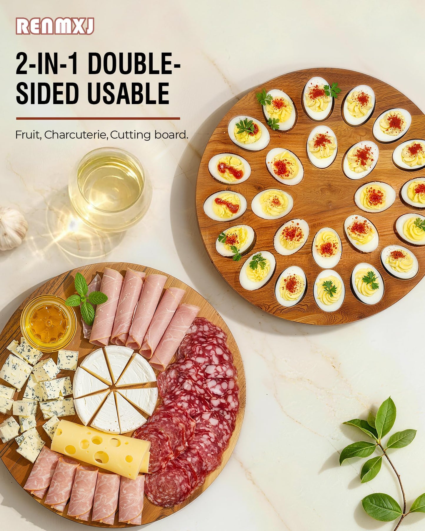 Renmxj Deviled Egg Containers with Lid (24 Eggs), 2026 Upgraded Acacia Wooden Deviled Egg Tray Platter for Party and Home Kitchen, The Lid is Dishwasher Safe (Black)